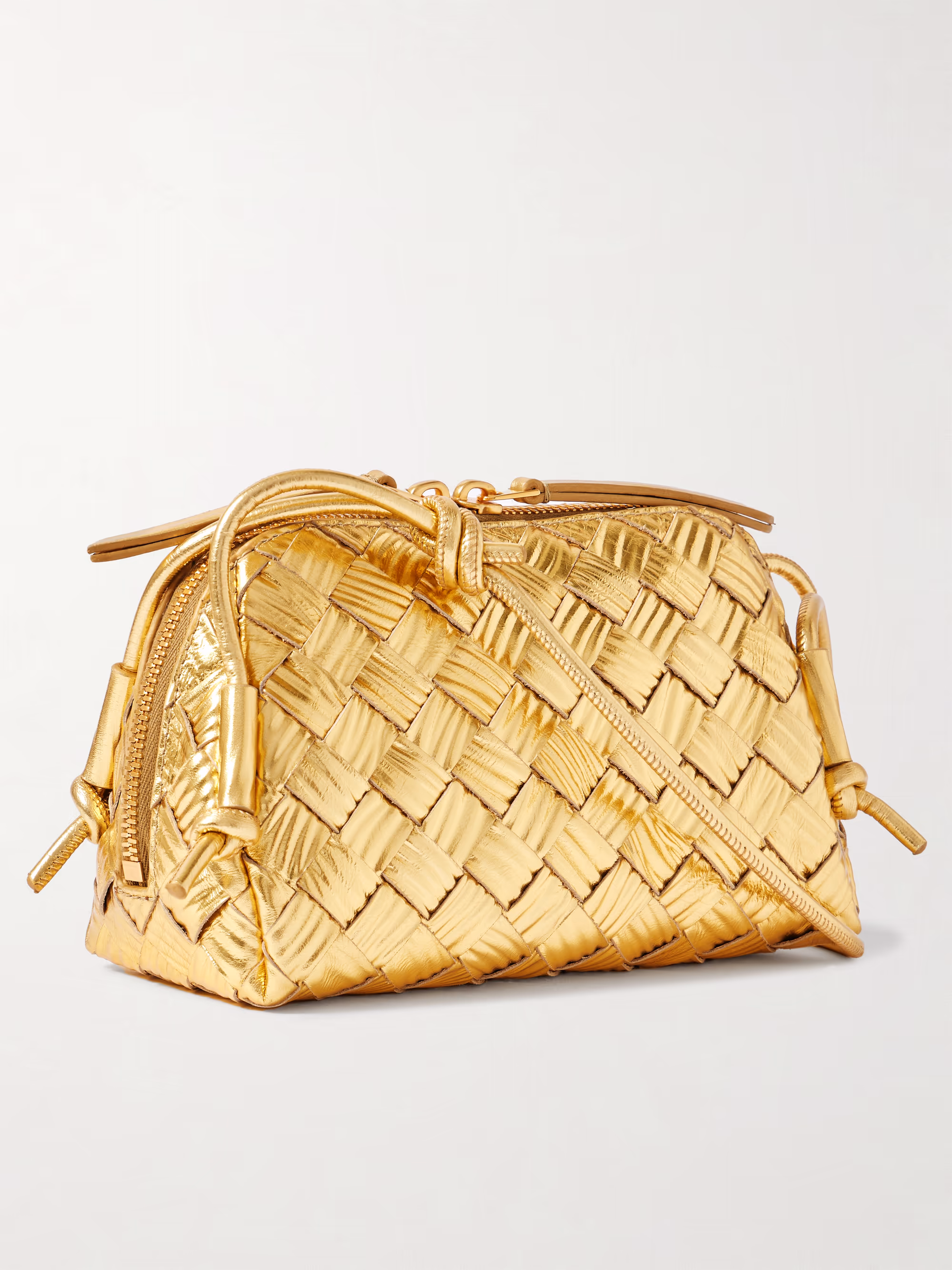 Bottega Veneta Concert Pouch intrecciato metallic textured-leather shoulder bag