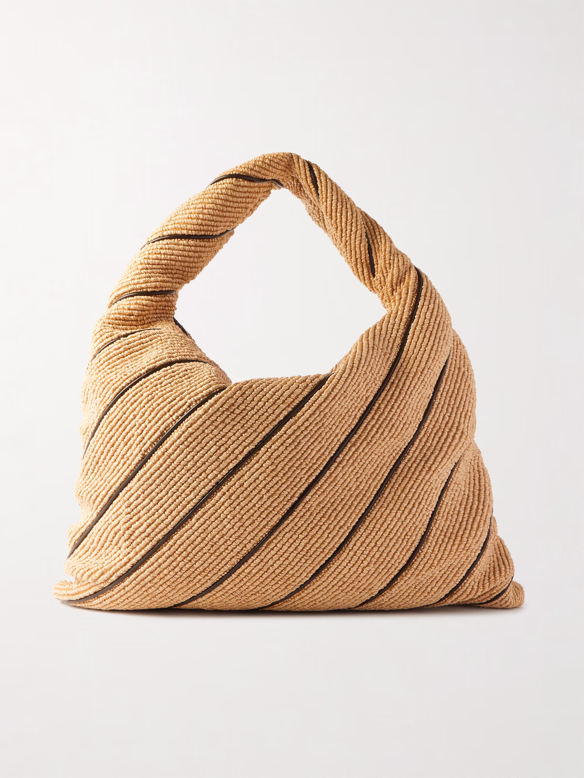 Bottega Veneta Hop large striped leather-trimmed raffia shoulder bag