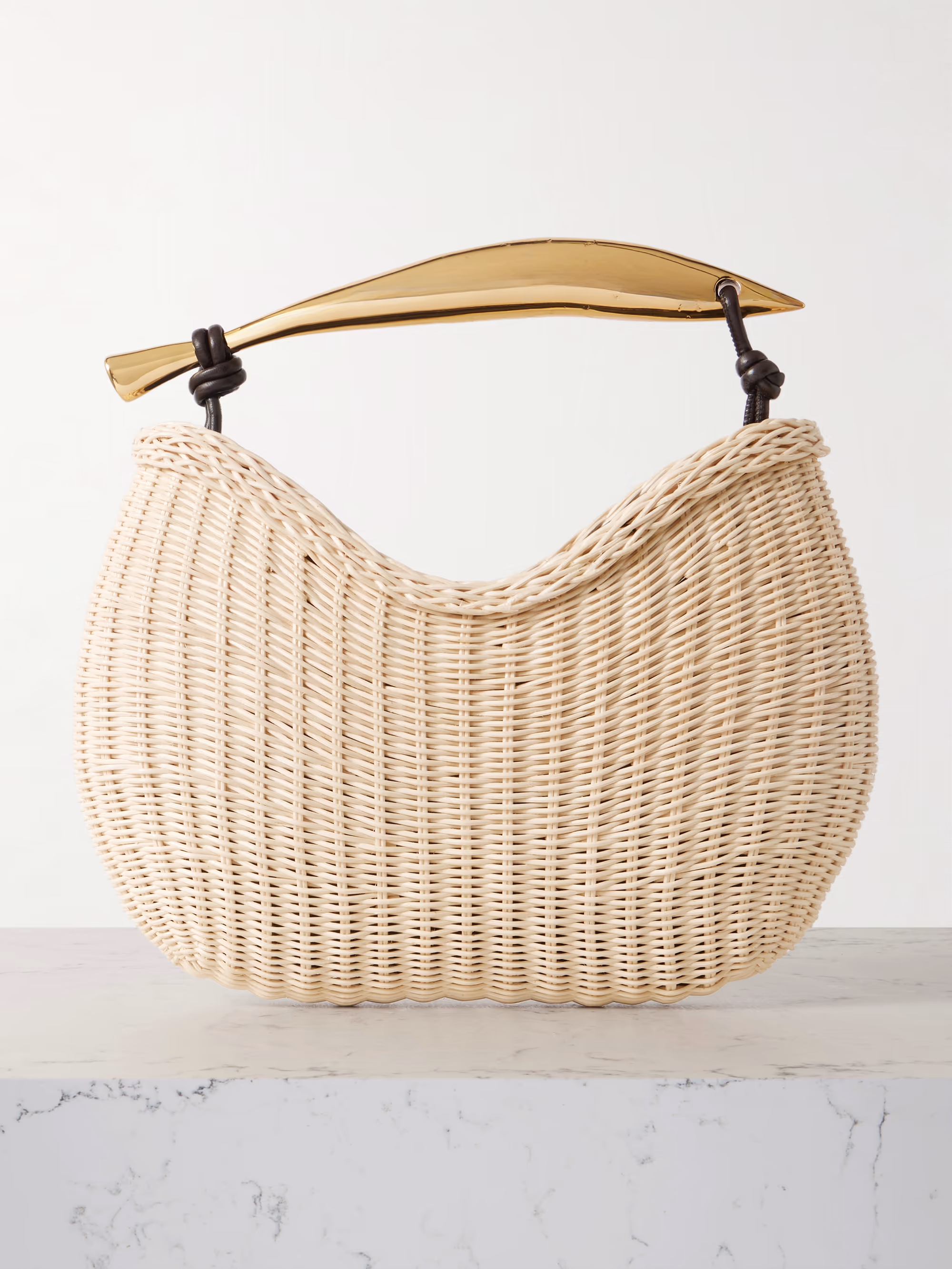 Bottega Veneta Sardine small leather-trimmed raffia tote