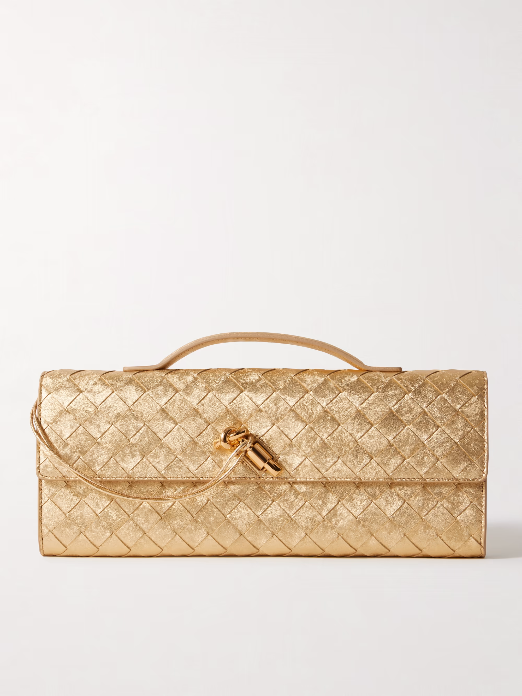 Bottega Veneta Andiamo long Intrecciato metallic leather clutch