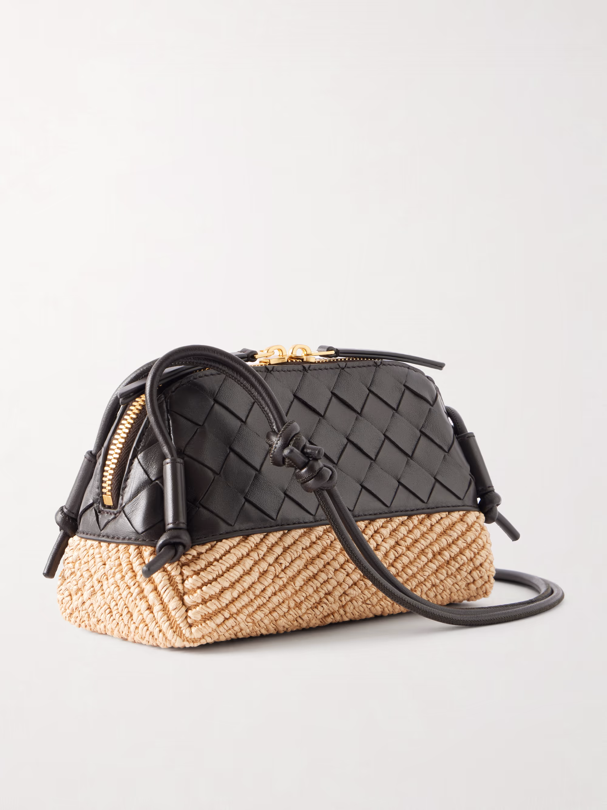 Bottega Veneta Concert Intrecciato leather and raffia pouch