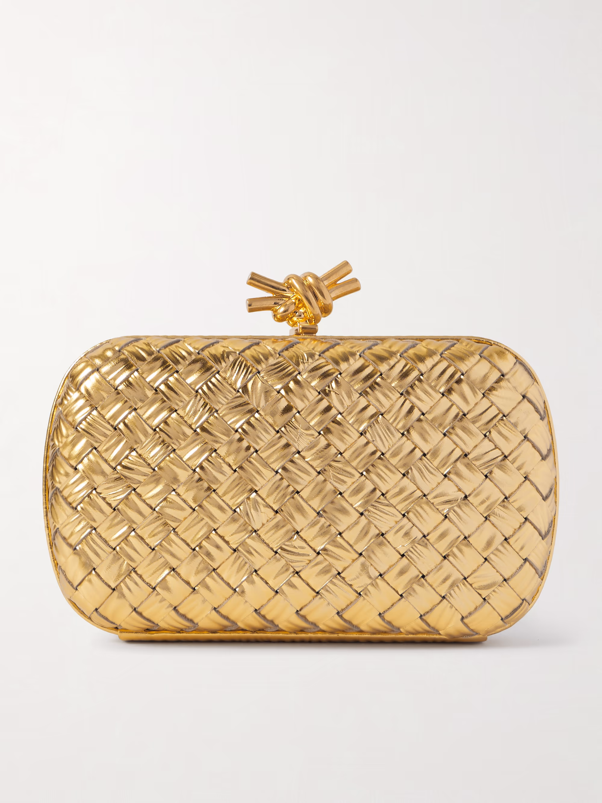 Bottega Veneta Knot padded Intrecciato metallic leather clutch