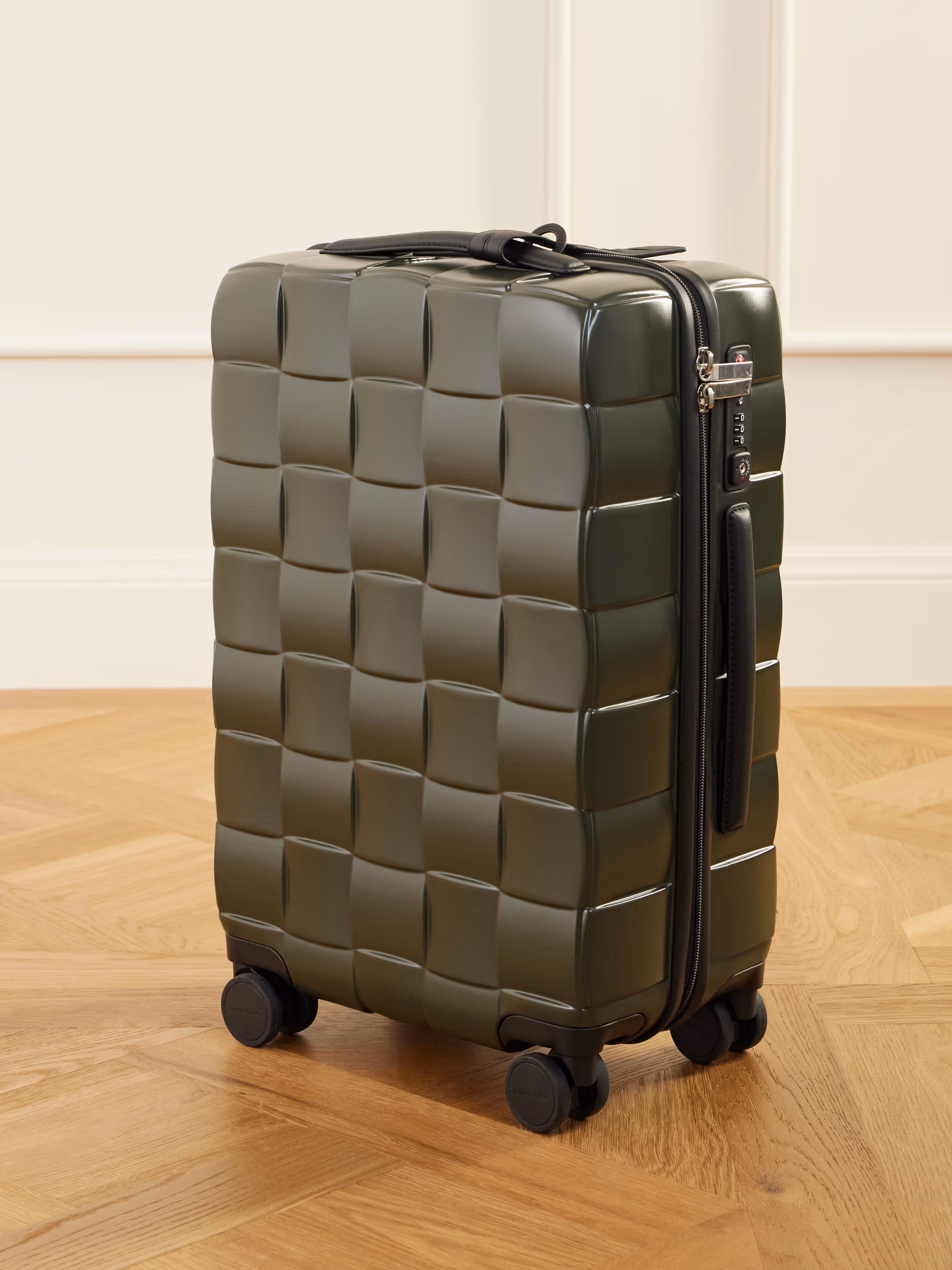 Bottega Veneta Odyssey leather-trimmed Intrecciato polycarbonate carry-on suitcase