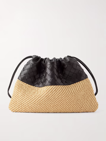 Bottega Veneta Dustbag medium Intrecciato leather and raffia clutch