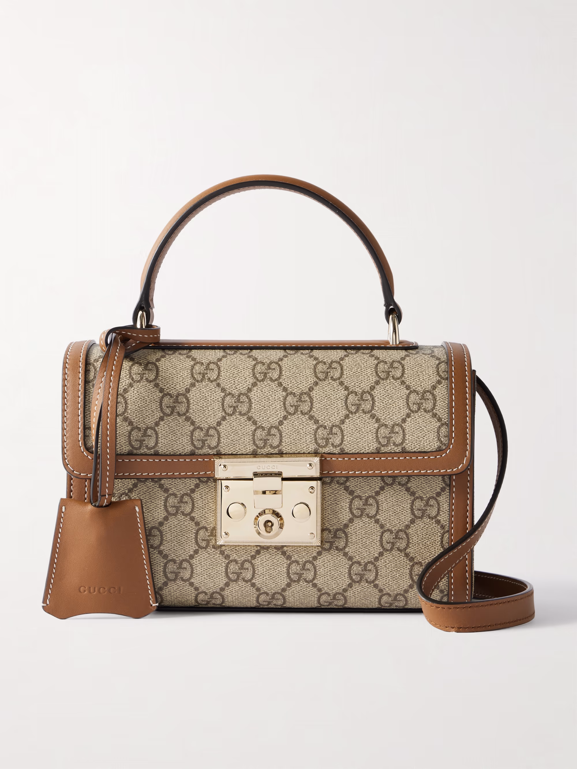 Gucci Padlock small leather-trimmed coated canvas-jacquard tote