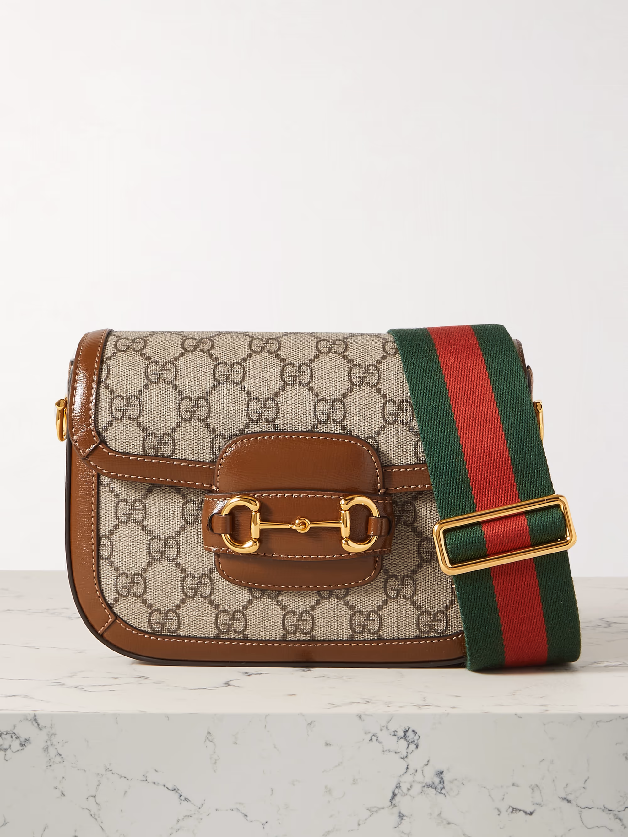 Gucci Horsebit 1955 mini leather-trimmed printed coated-canvas shoulder bag