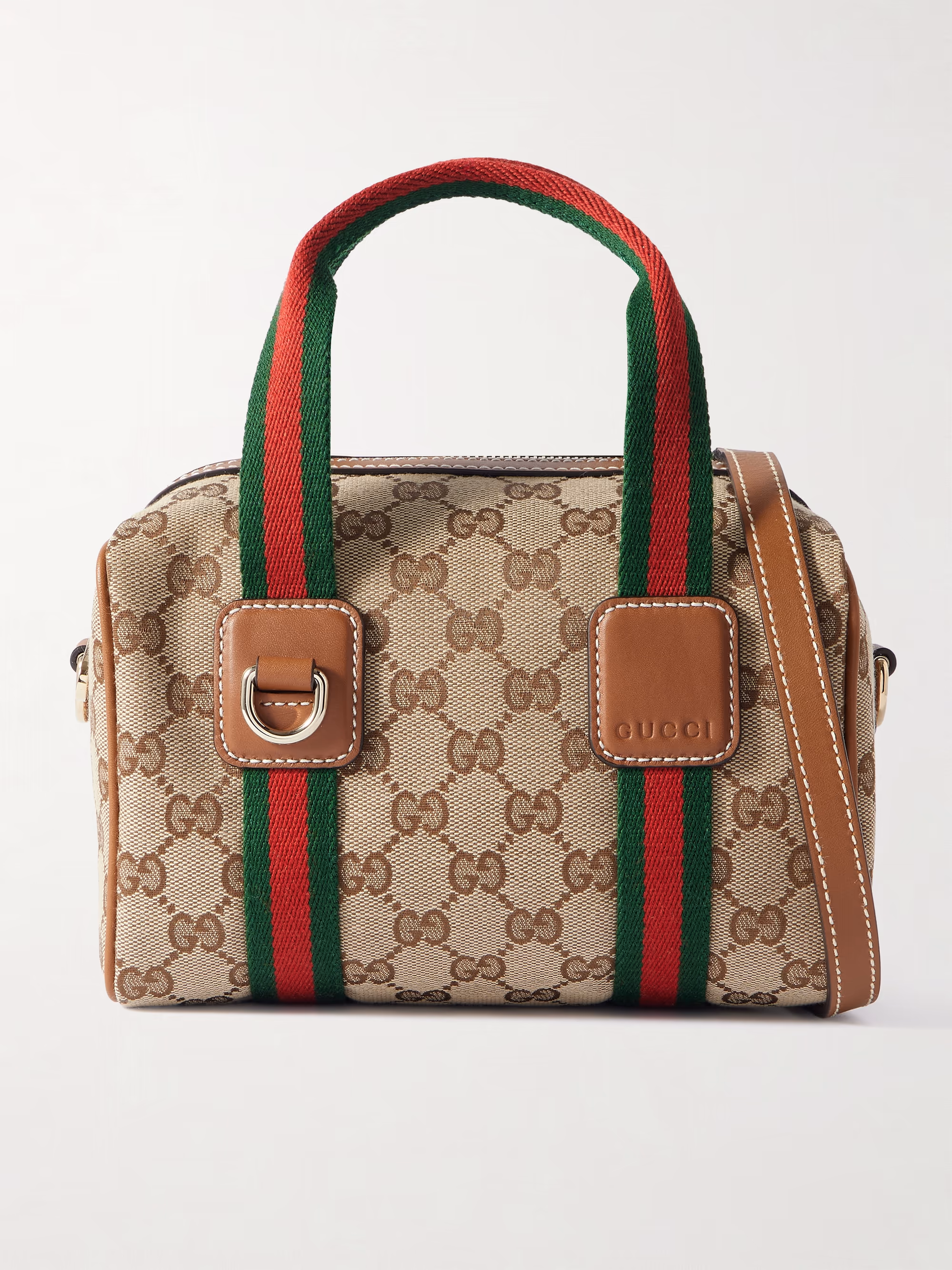 Gucci GG Mini leather and webbing-trimmed printed coated-canvas shoulder bag