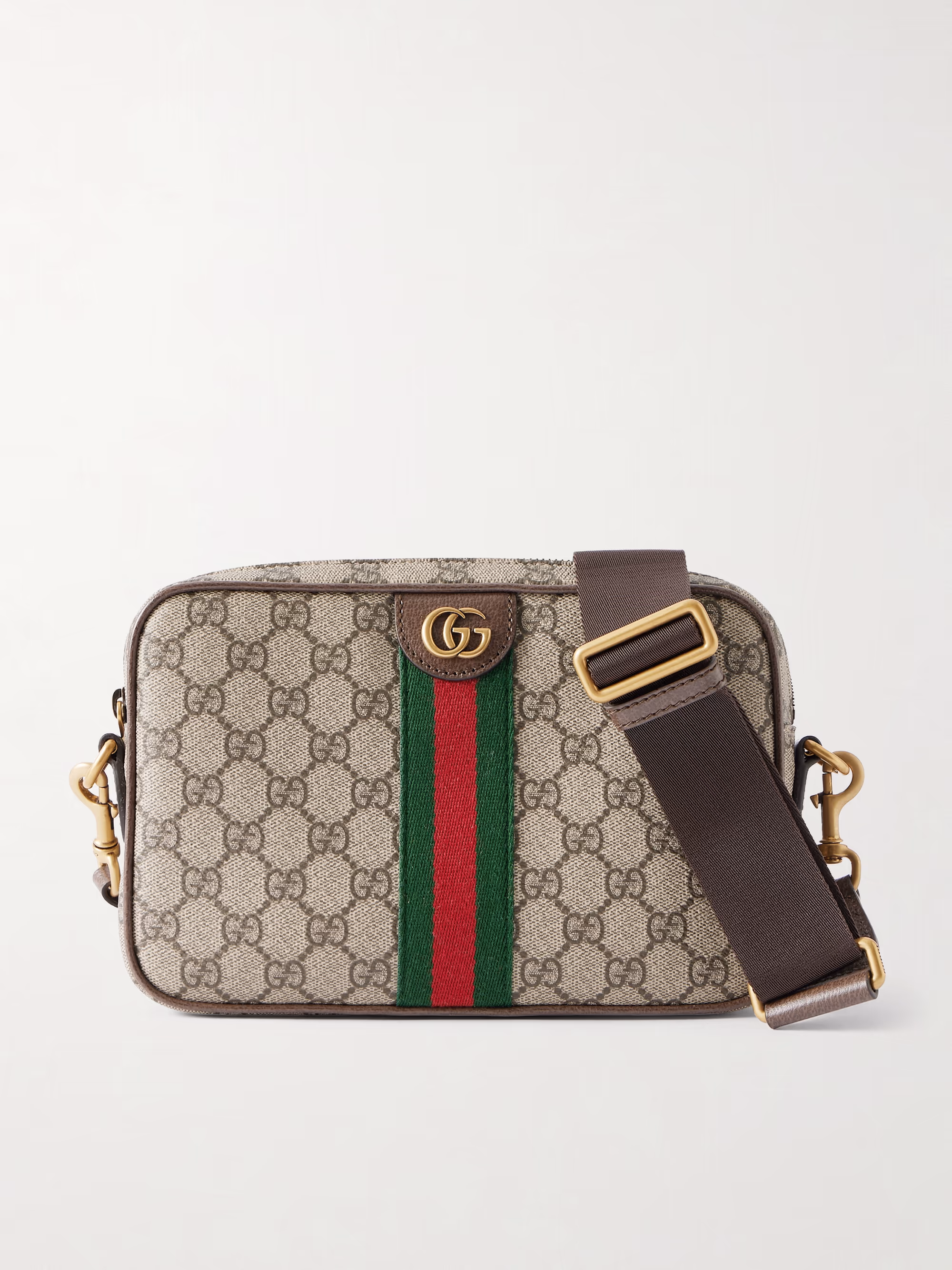 Gucci Ophidia leather and webbing-trimmed printed coated-canvas shoulder bag