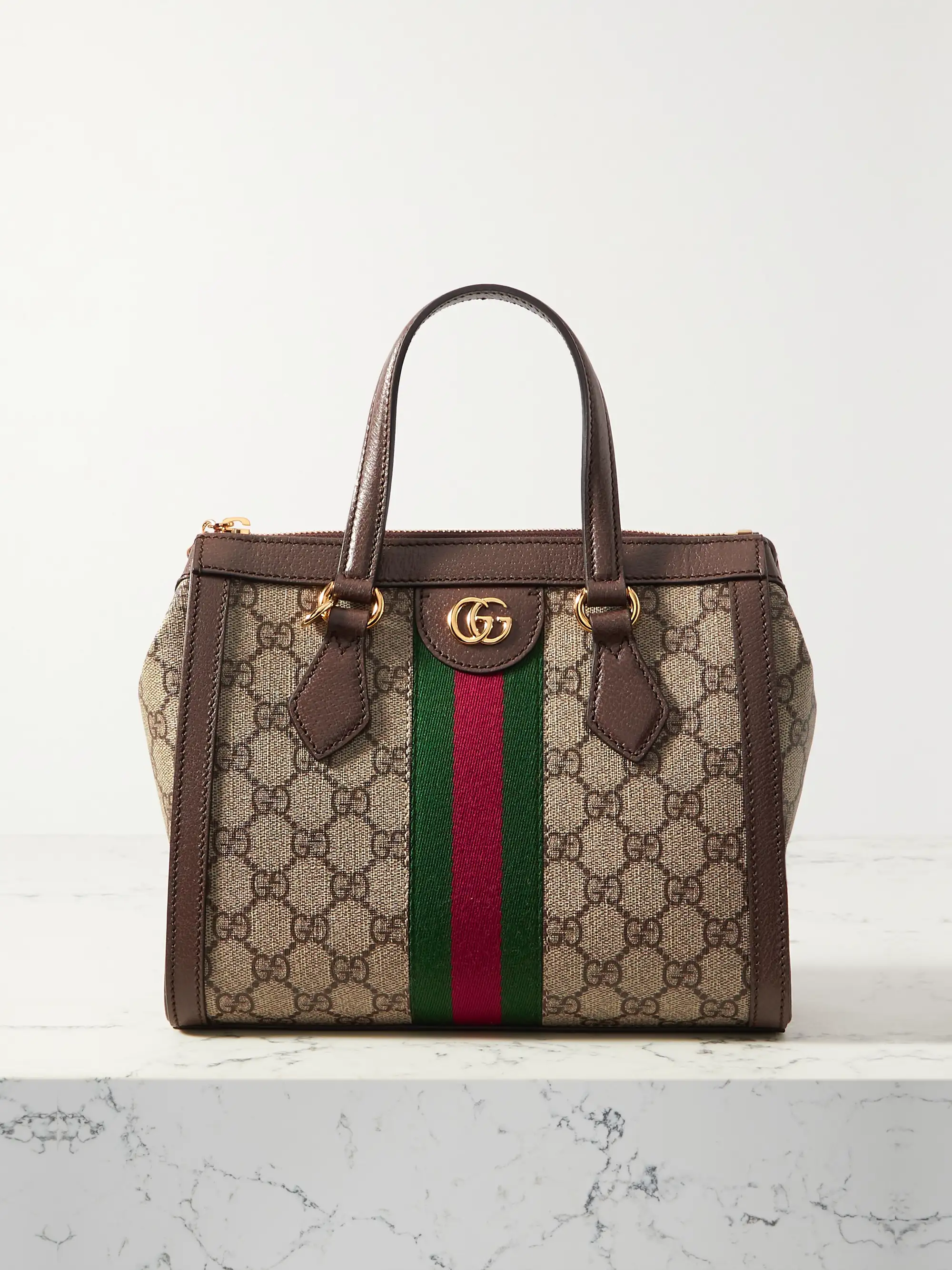 Gucci Ophidia leather-trimmed printed coated-canvas tote bag