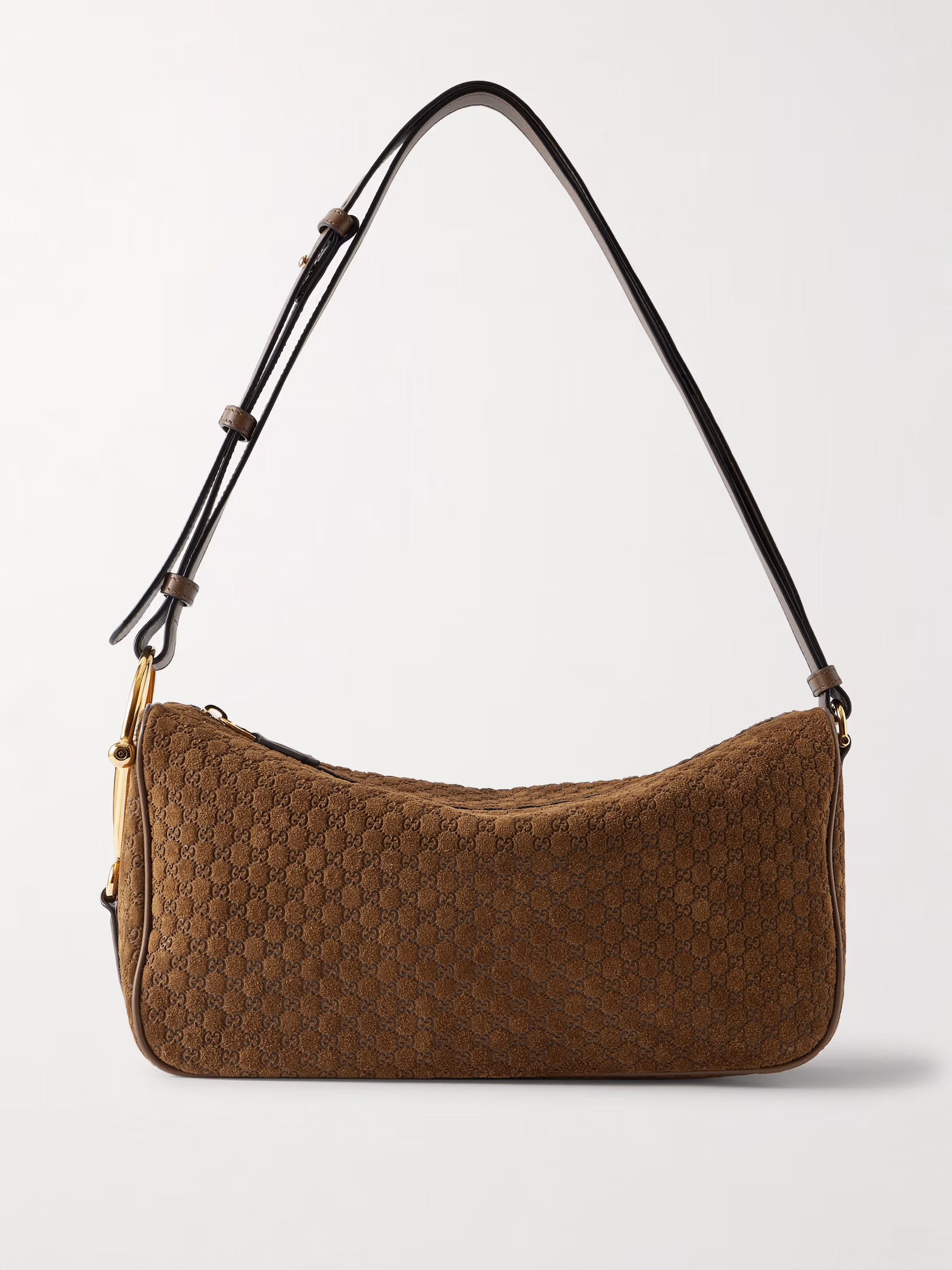 Gucci Horsebit-detailed leather-trimmed debossed suede shoulder bag
