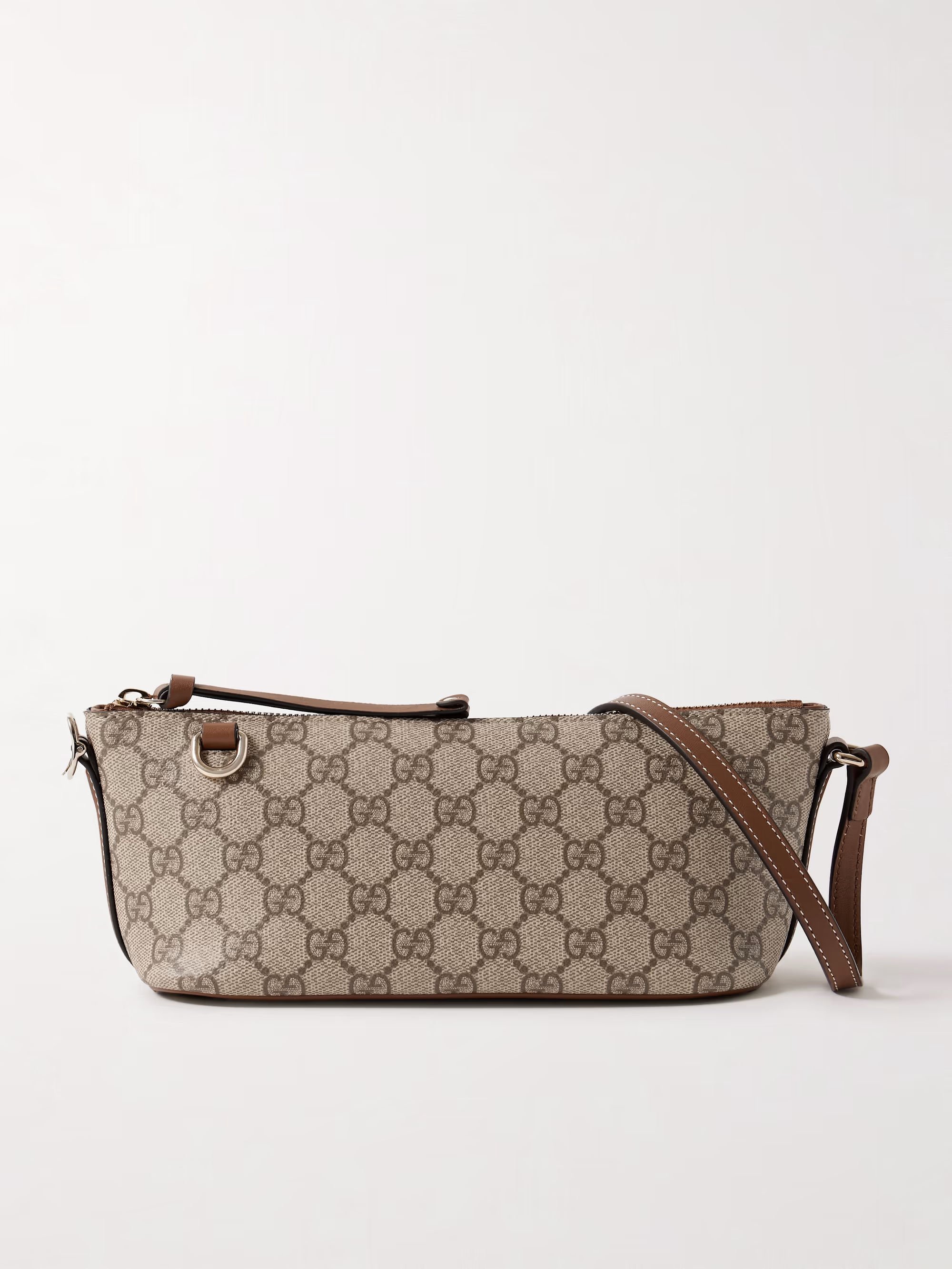 Gucci GG Emblem leather-trimmed printed coated-canvas shoulder bag