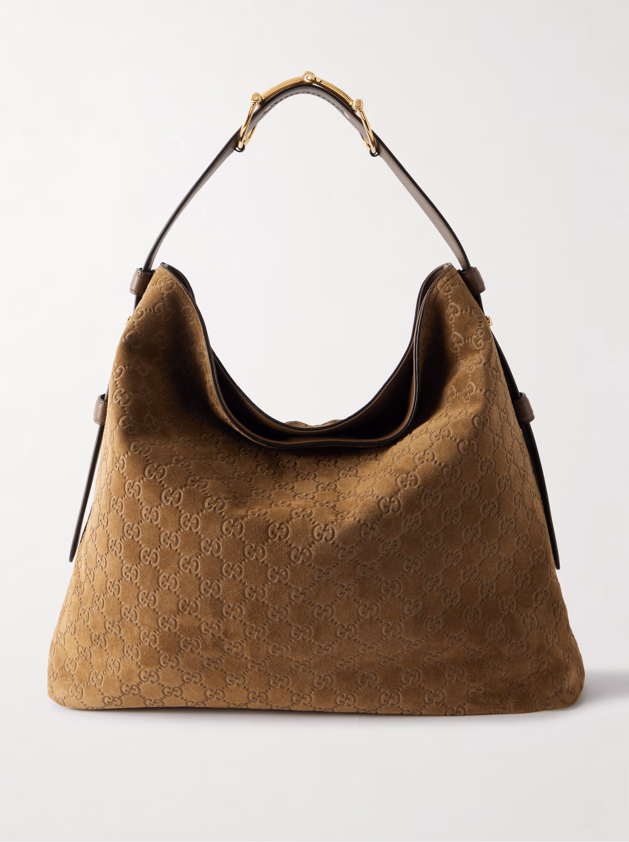Gucci Beautrix maxi horsebit-detailed leather-trimmed debossed suede tote