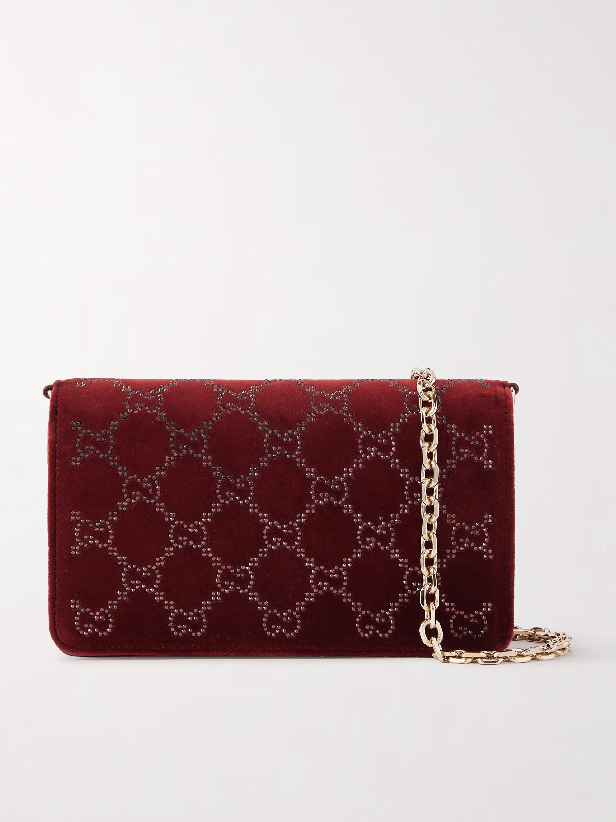 Gucci Crystal-embellished velvet and leather shoulder bag