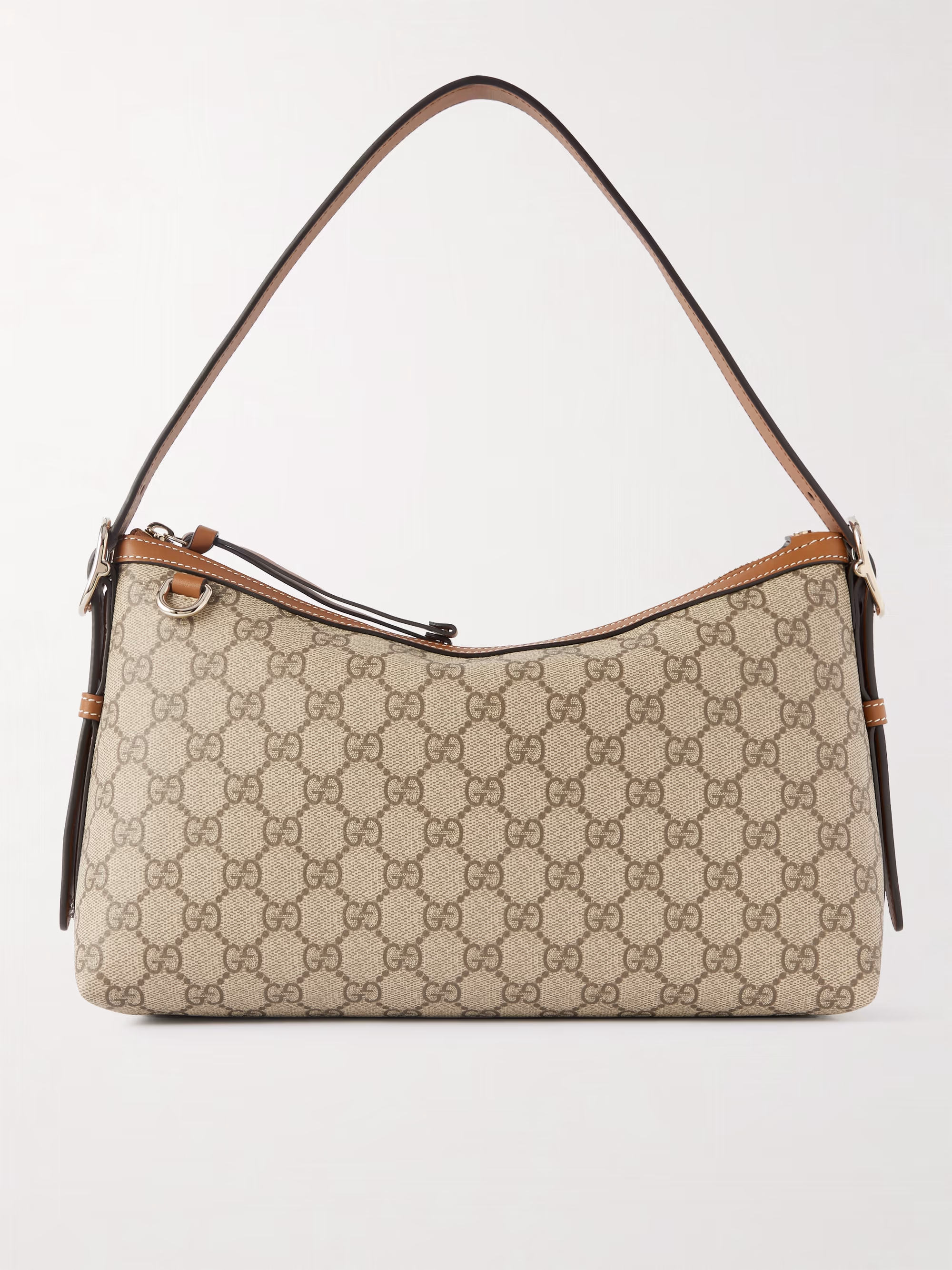 Gucci GG Emblem leather-trimmed printed coated-canvas shoulder bag