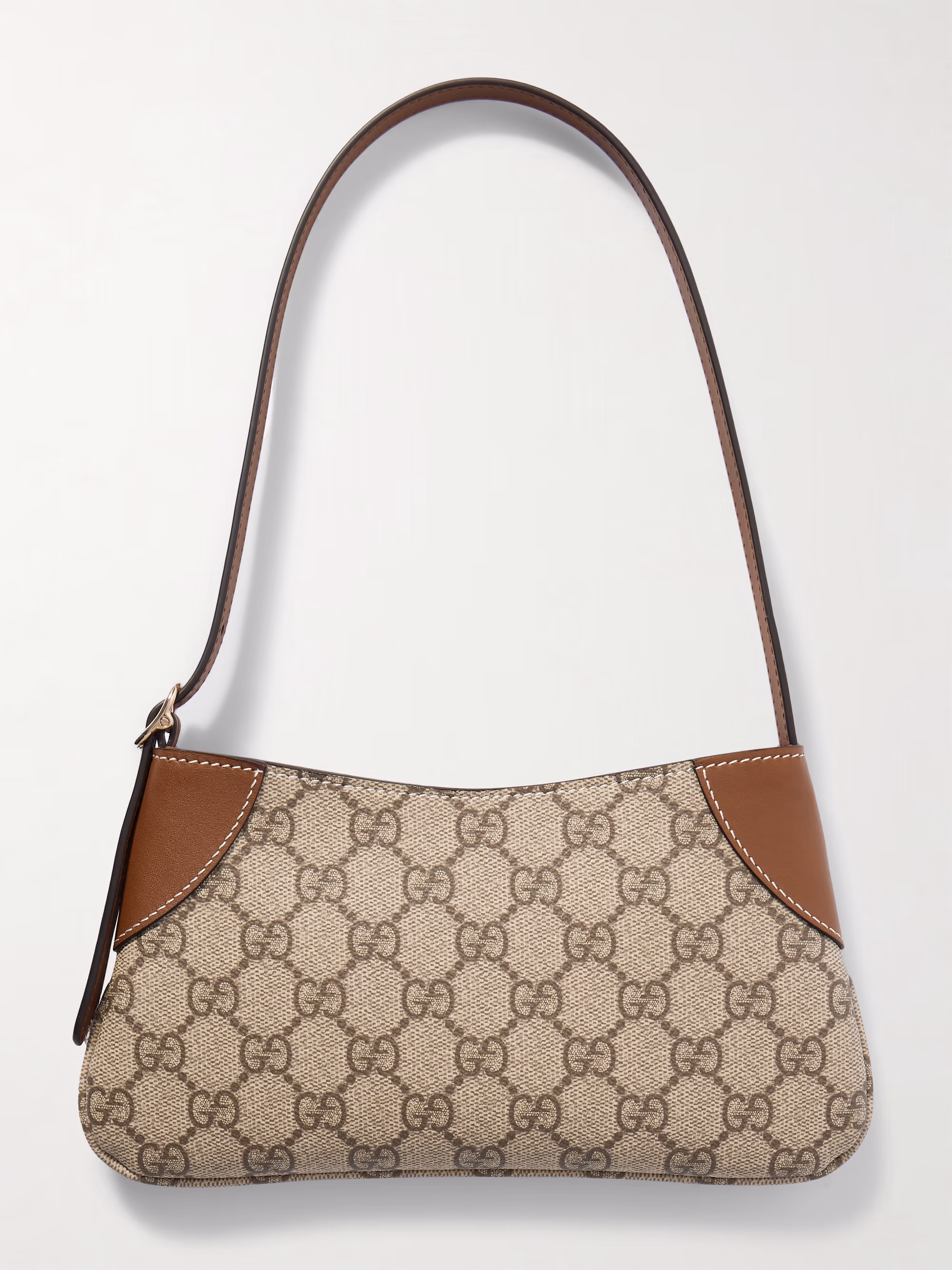 Gucci GG Emblem mini leather-trimmed printed coated-canvas shoulder bag