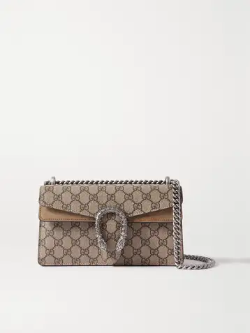 Gucci Dionysus small embellished printed coated-canvas and suede shoulder bag