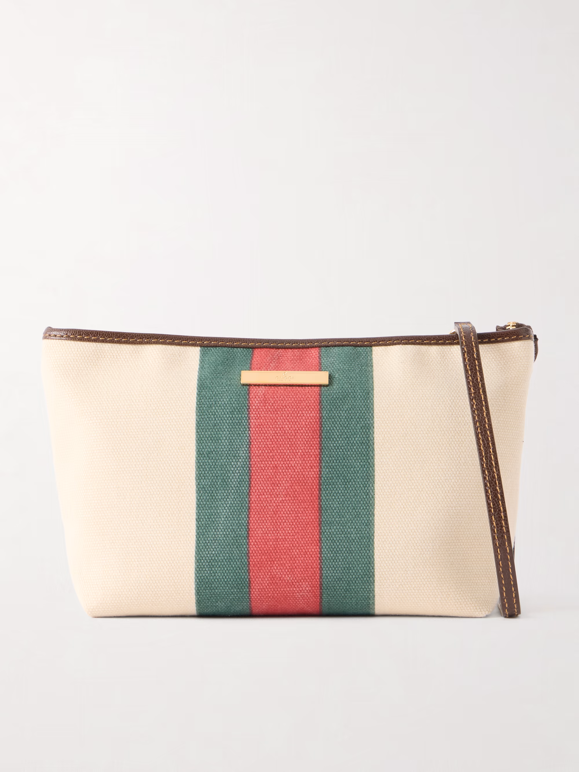 Gucci Mini leather and webbing-trimmed coated-canvas shoulder bag