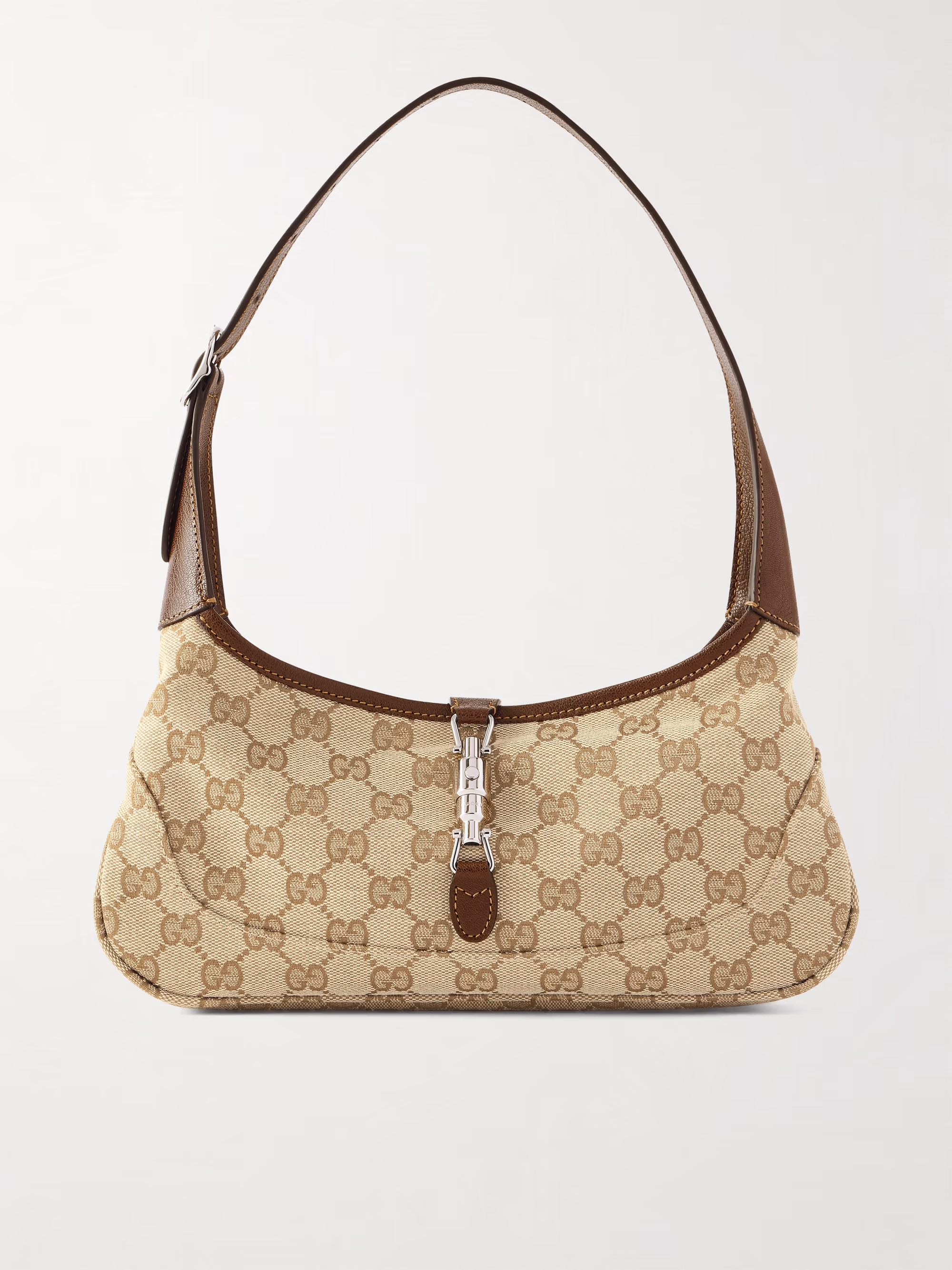 Gucci Jackie Slim Small leather-trimmed canvas-jacquard shoulder bag