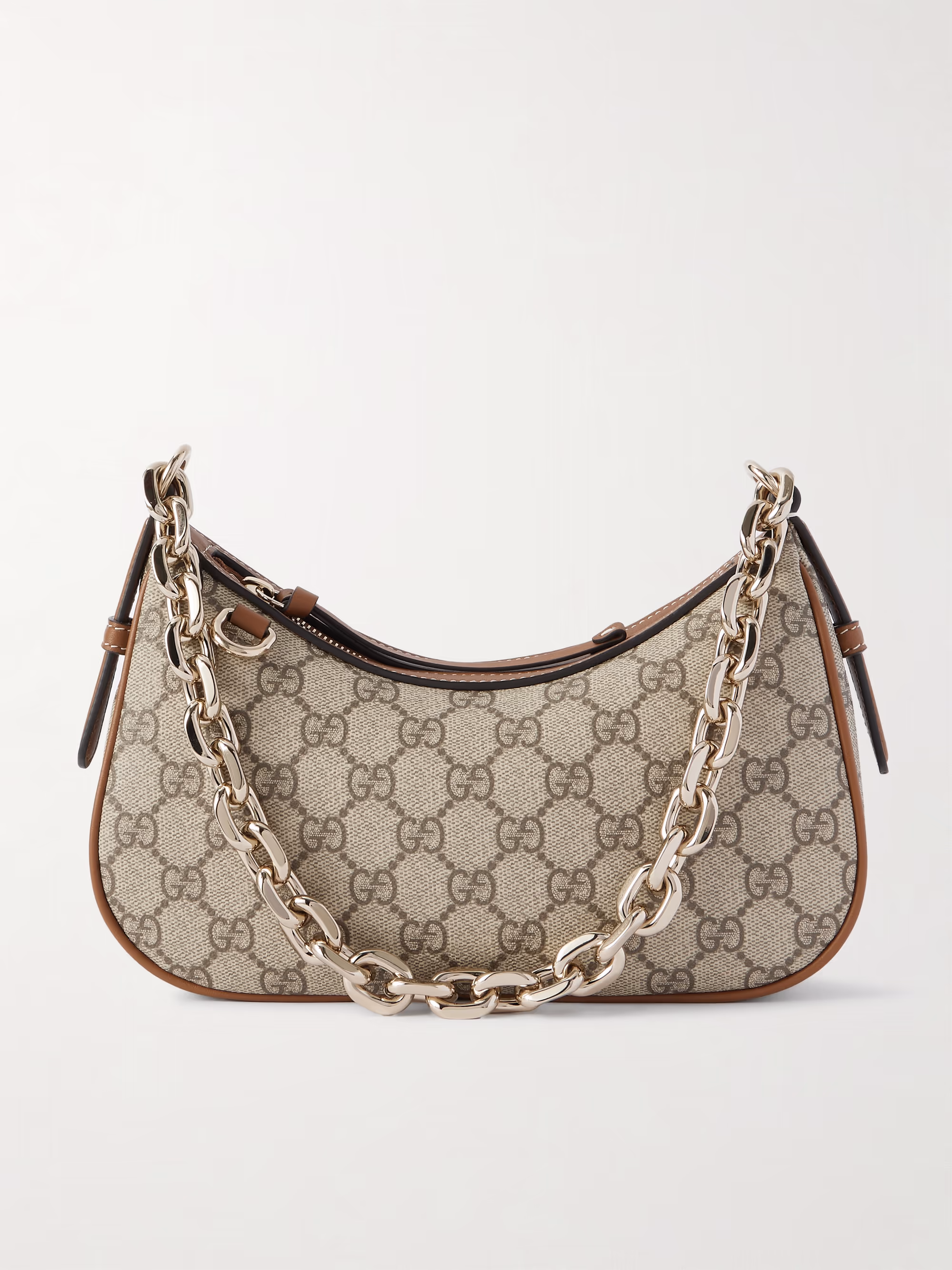 Gucci GG Emblem leather-trimmed printed coated-canvas shoulder bag