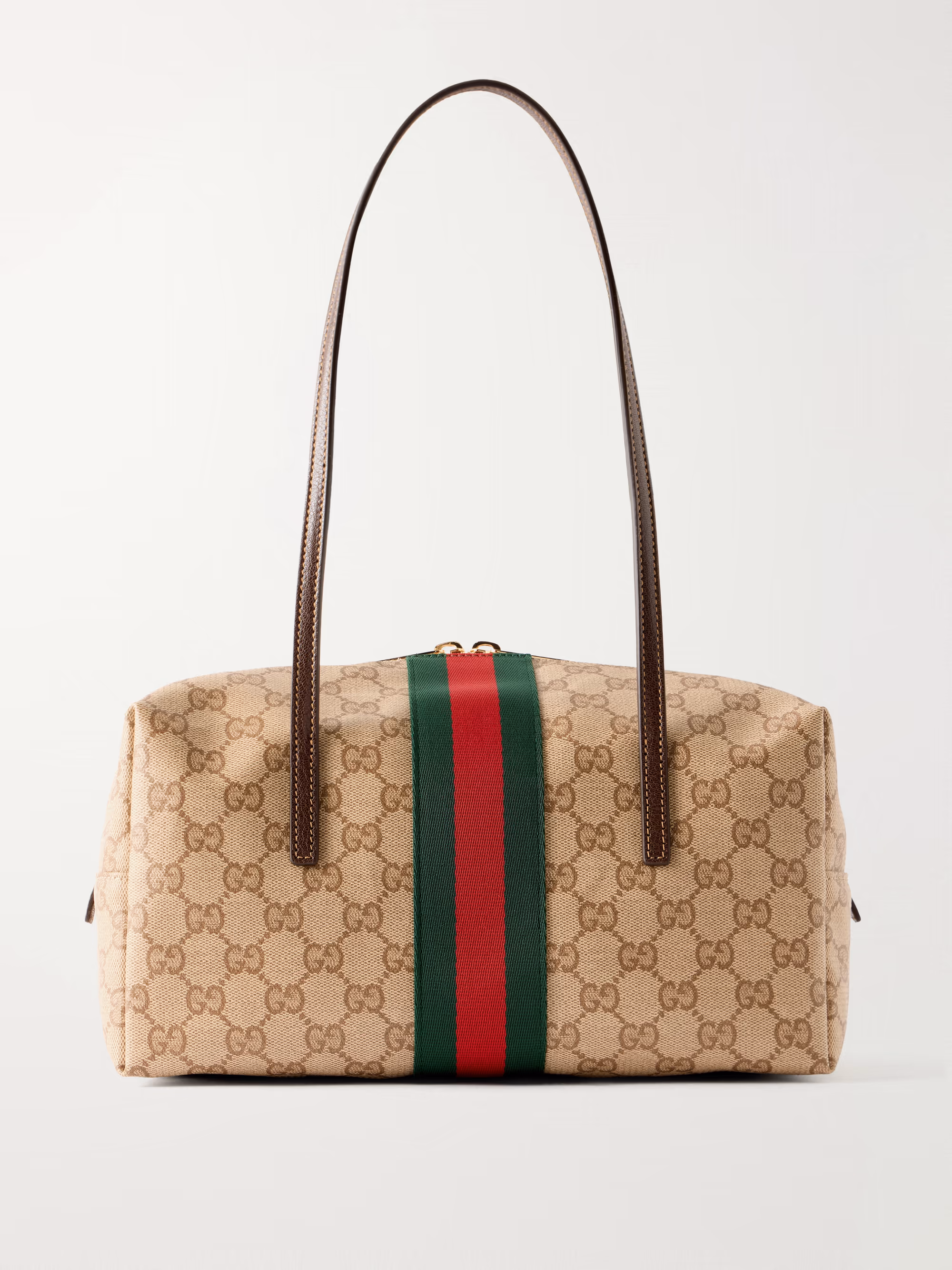 Gucci Boston leather-trimmed coated-canvas shoulder bag