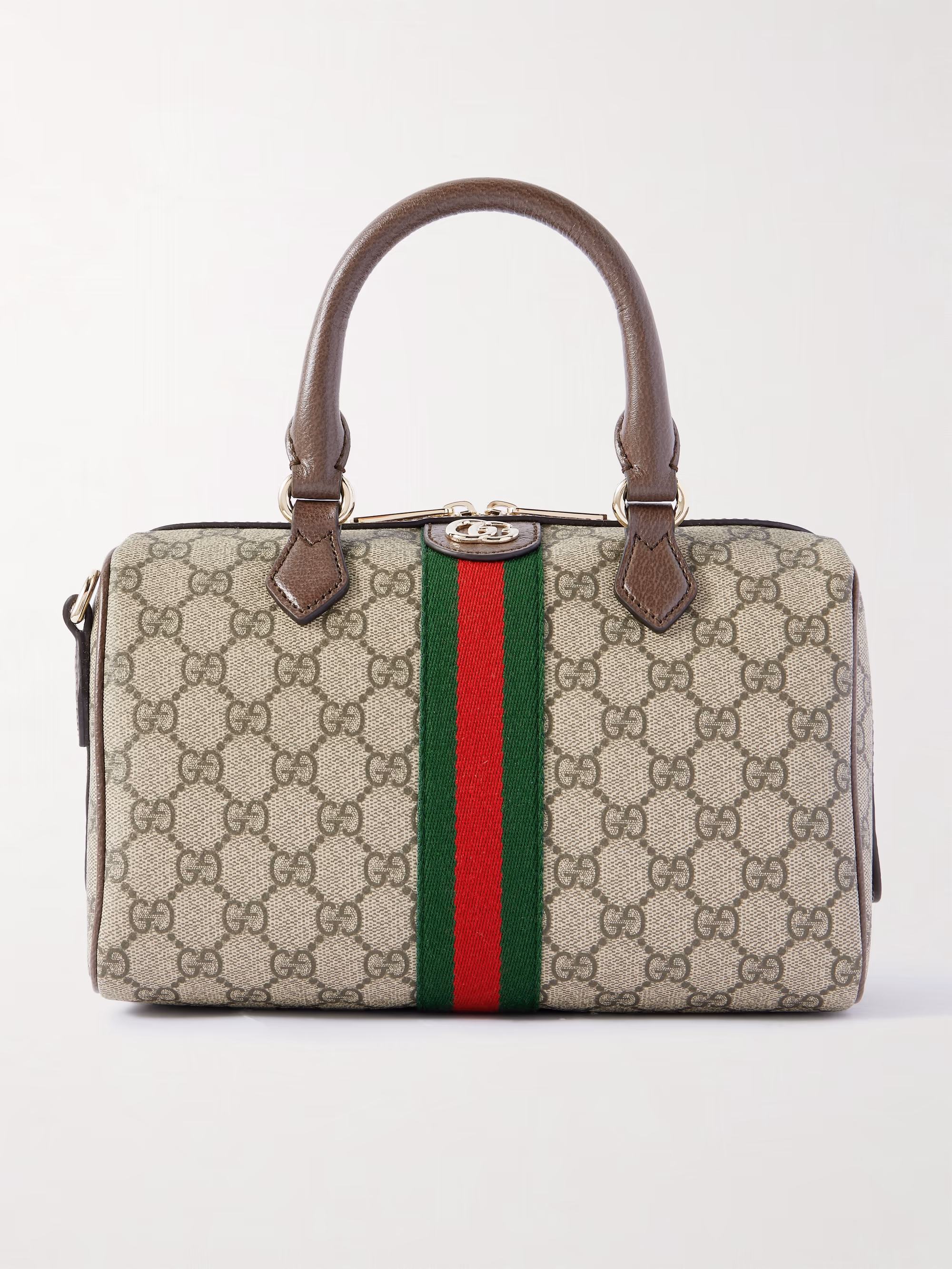Gucci Ophidia textured leather and webbing-trimmed printed coated-canvas tote