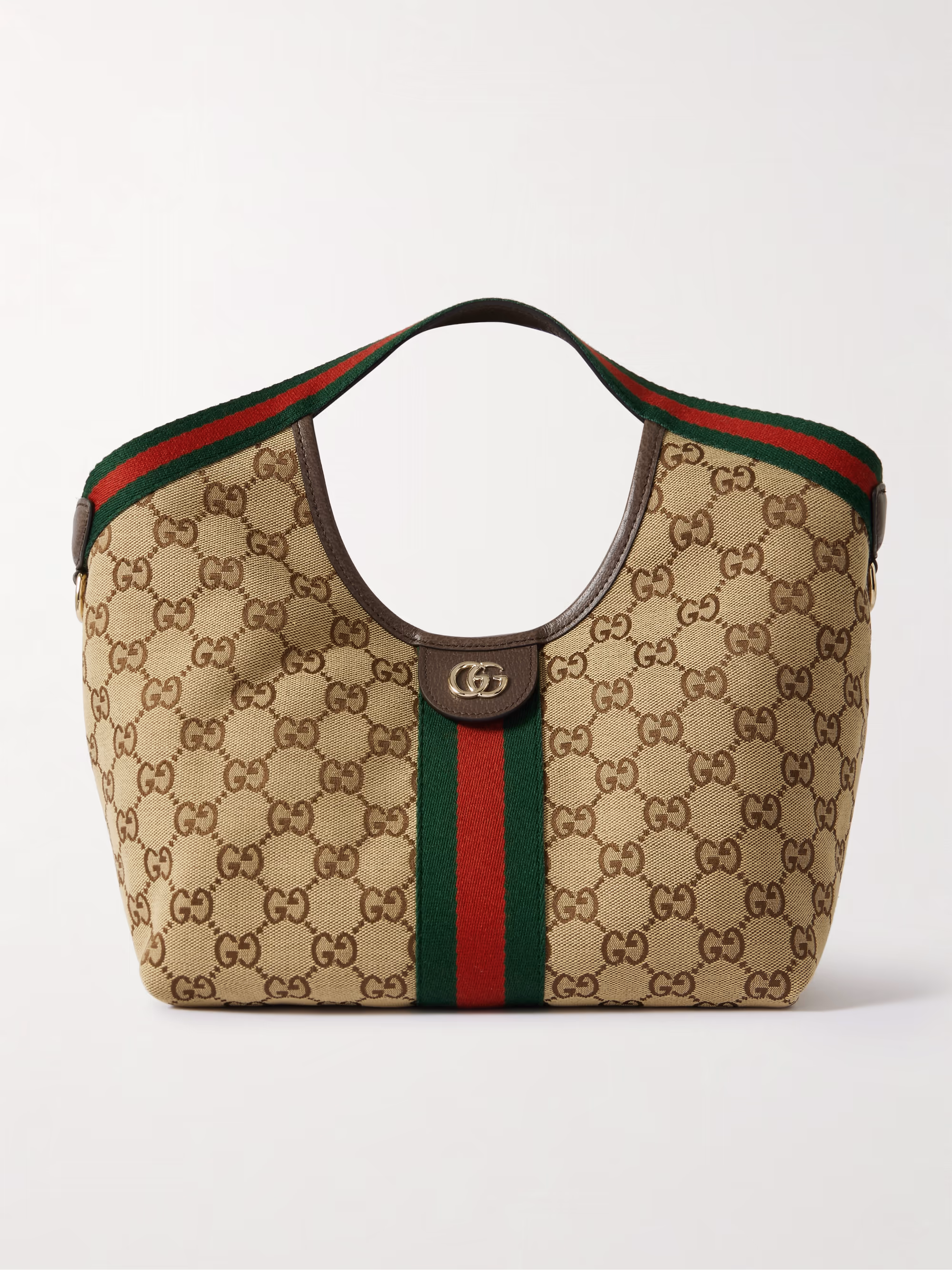 Gucci Giglio small textured leather and webbing-trimmed canvas-jacquard tote