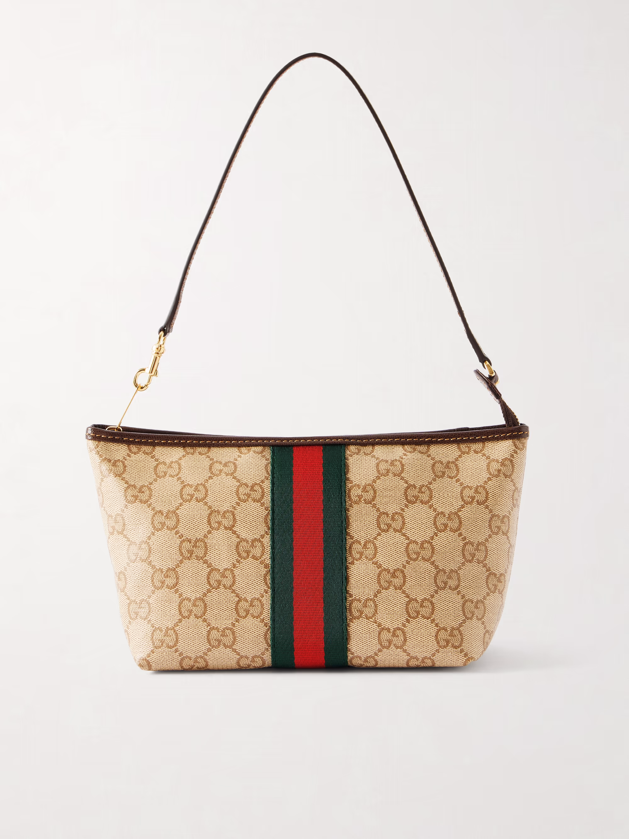 Gucci Mini leather and webbing-trimmed coated-canvas shoulder bag