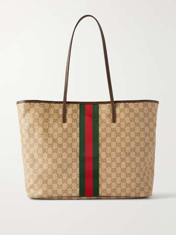 Gucci Leather-trimmed coated canvas-jacquard tote