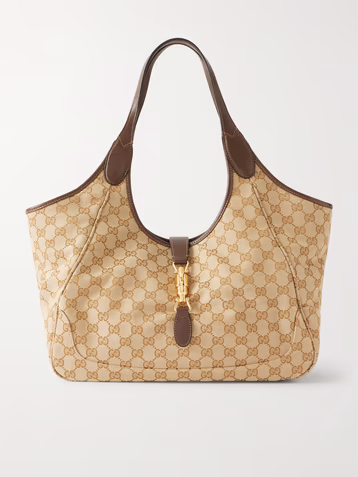 Gucci Mercato medium leather-trimmed canvas-jacquard shoulder bag