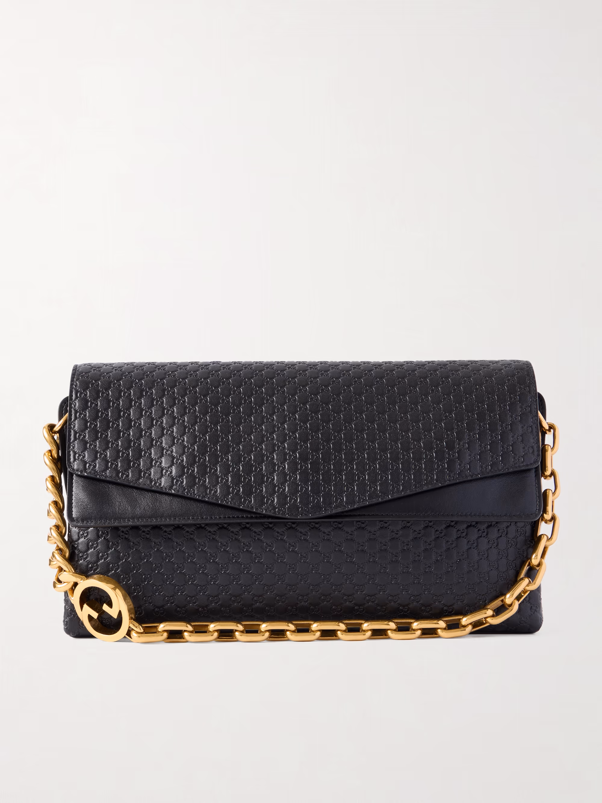 Gucci Chain-detailed logo-debossed leather shoulder bag