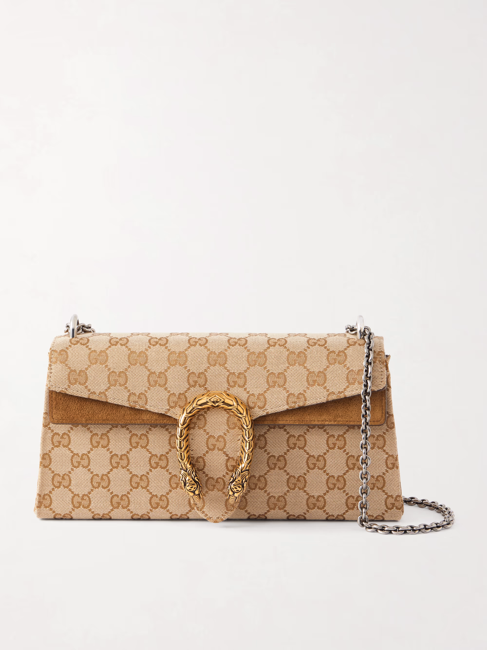 Gucci Dionysus small embellished printed coated-canvas and suede shoulder bag