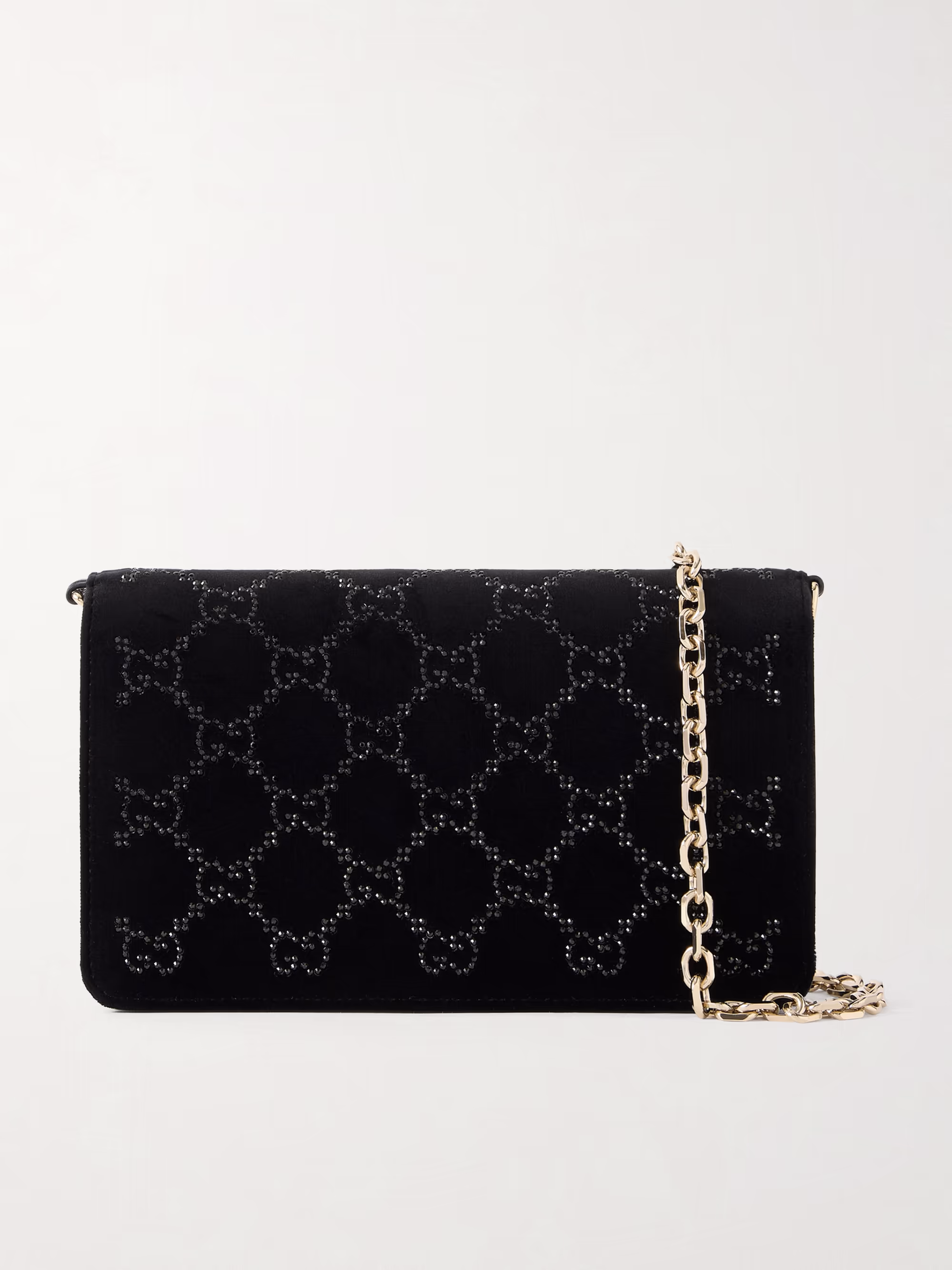 Gucci Crystal-embellished velvet and leather shoulder bag