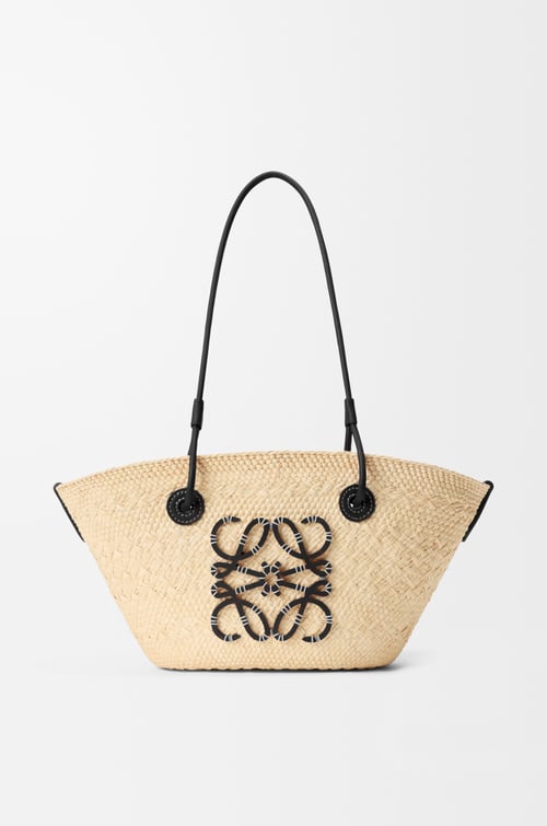 Loewe Small Anagram basket bag in iraca palm and calfskin