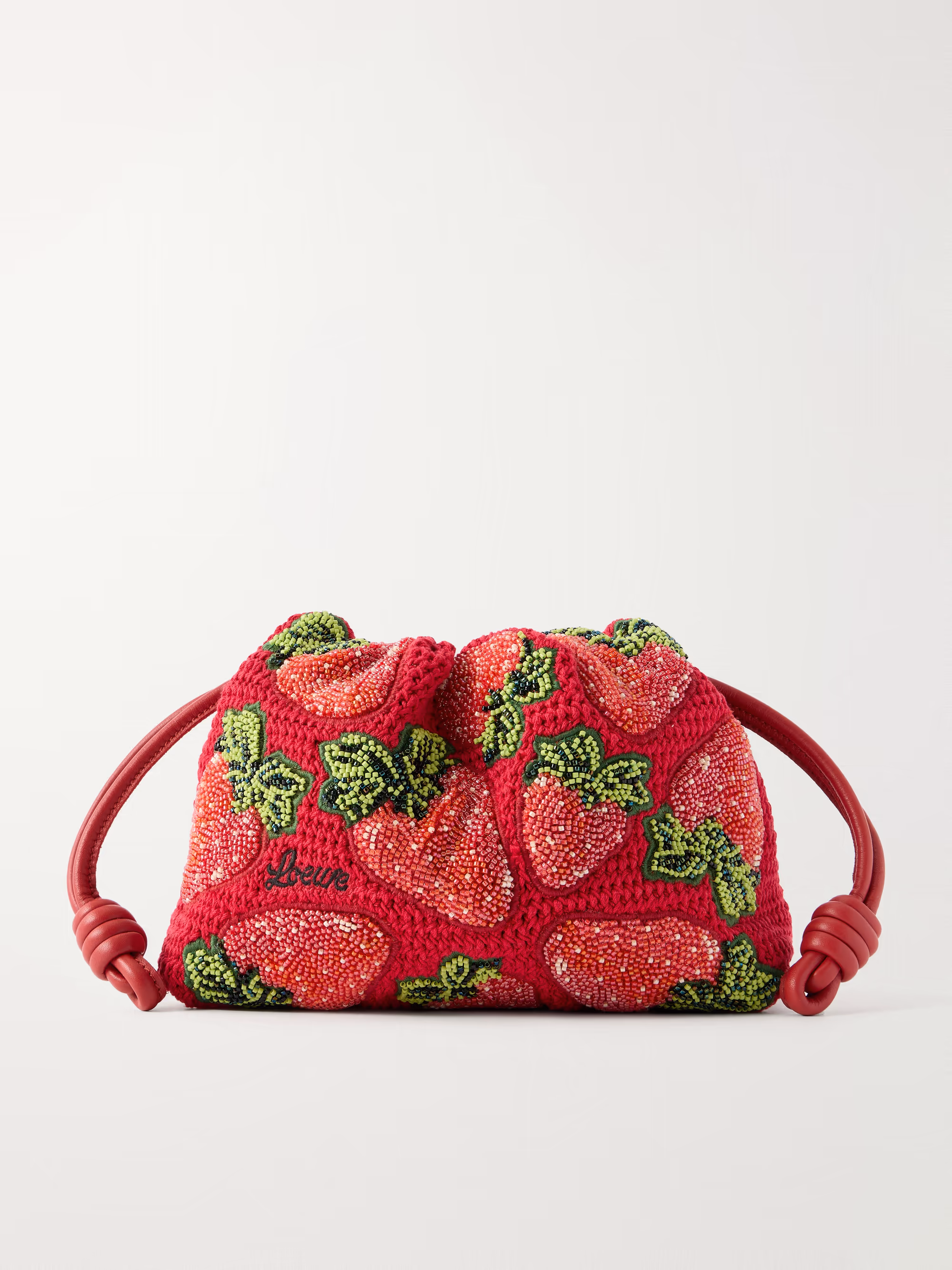 Loewe + Paula's Ibiza Flamenco leather-trimmed beaded clutch bag