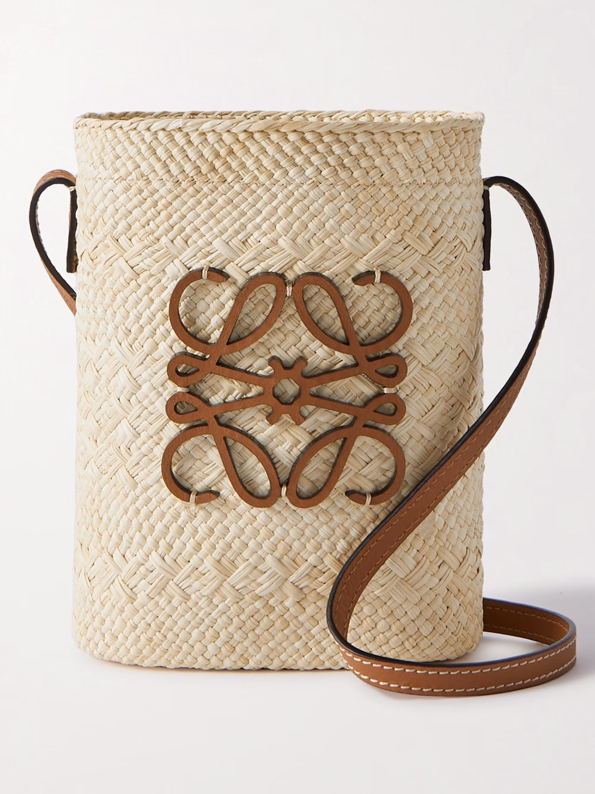 Loewe + Paula's Ibiza Square Pocket leather-trimmed raffia bucket bag
