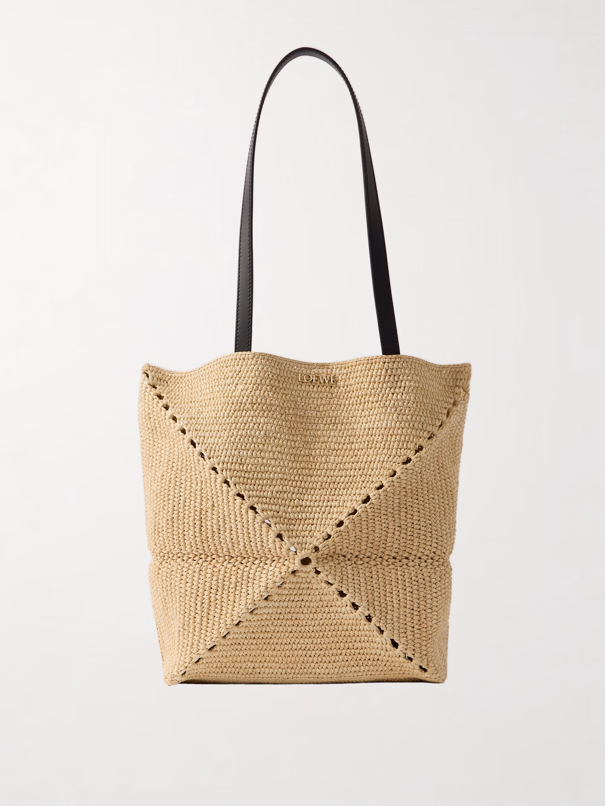 Loewe + Paula's Ibiza Puzzle Fold medium leather-trimmed raffia tote