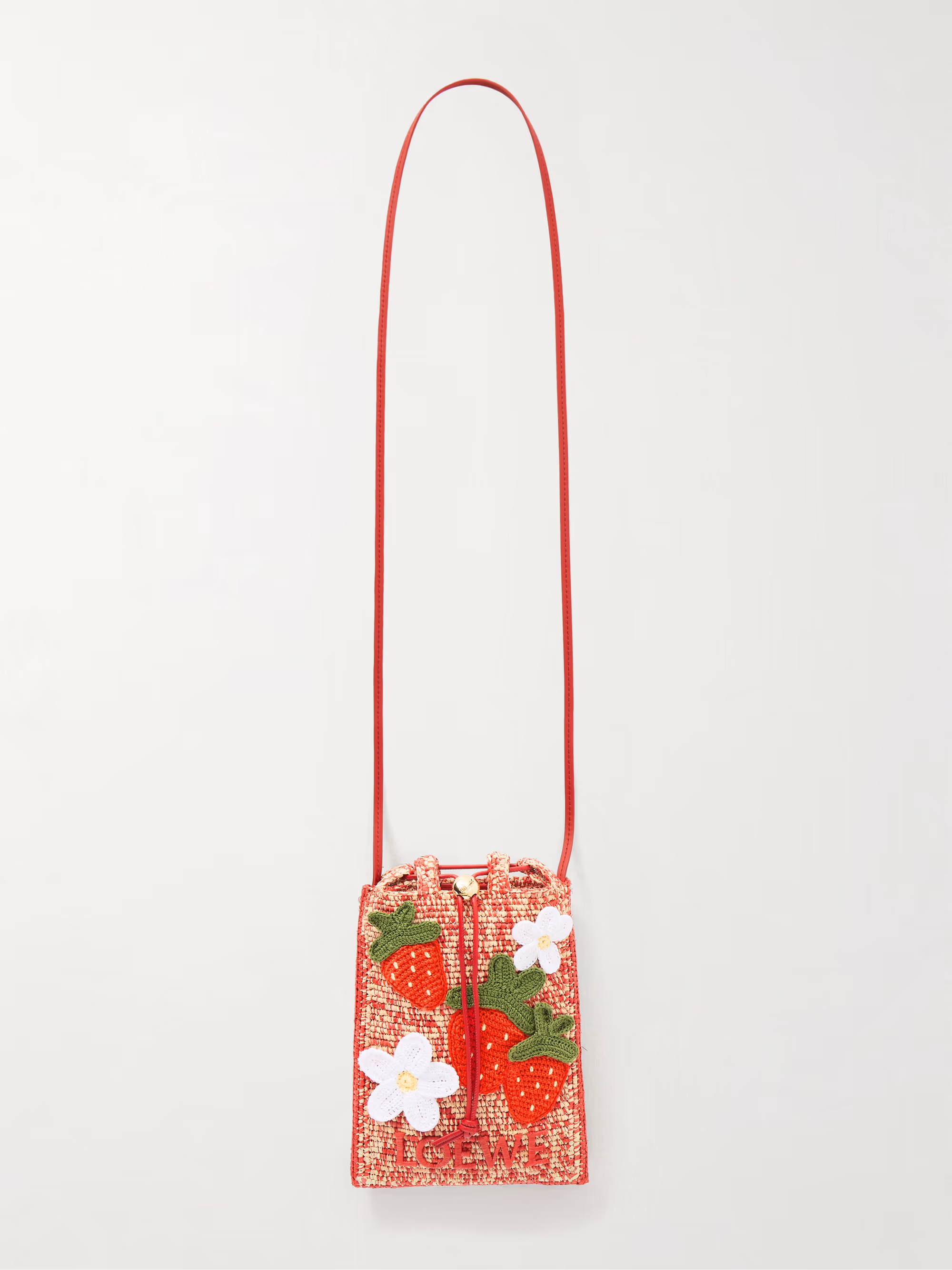 Loewe + Paula's Ibiza leather-trimmed embroidered woven raffia bucket bag