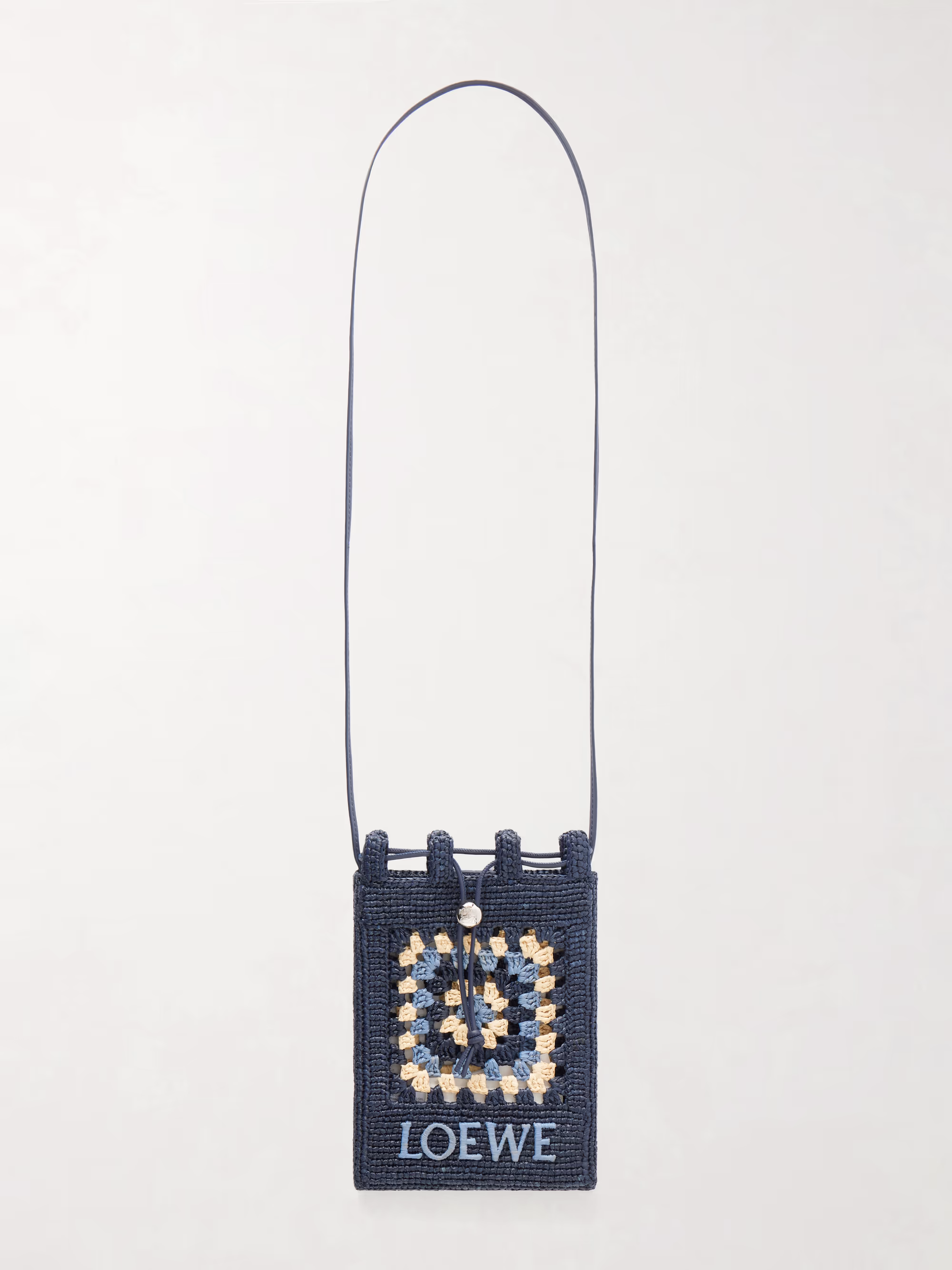 Loewe + Paula's Ibiza logo-embroidered leather-trimmed crocheted raffia bucket bag