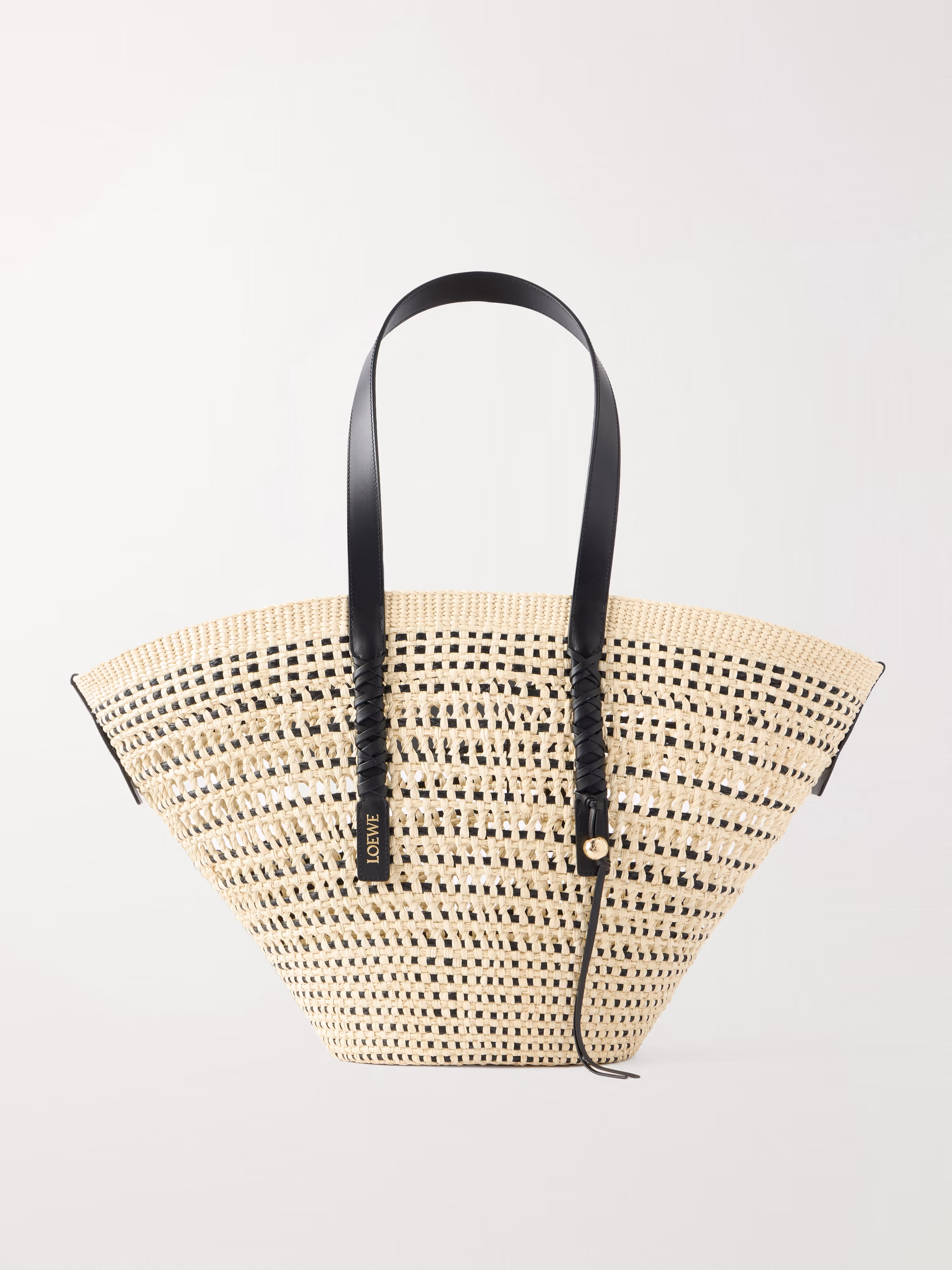 Loewe + Paula's Ibiza leather-trimmed iraca tote