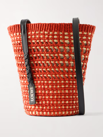 Loewe + Paula's Ibiza Braid leather-trimmed raffia shoulder bag