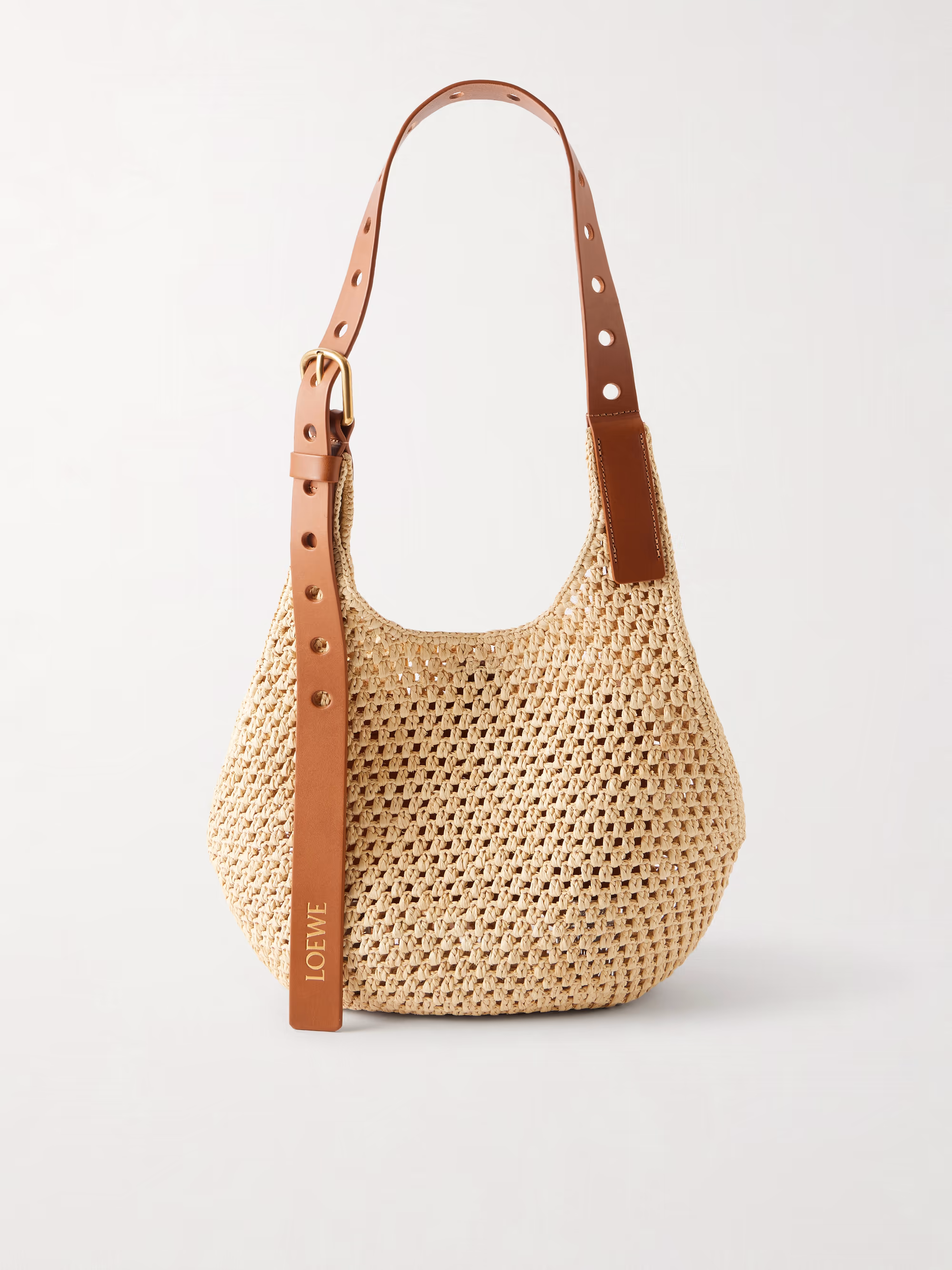 Loewe + Paula's Ibiza The Punch Hole leather-trimmed raffia shoulder bag
