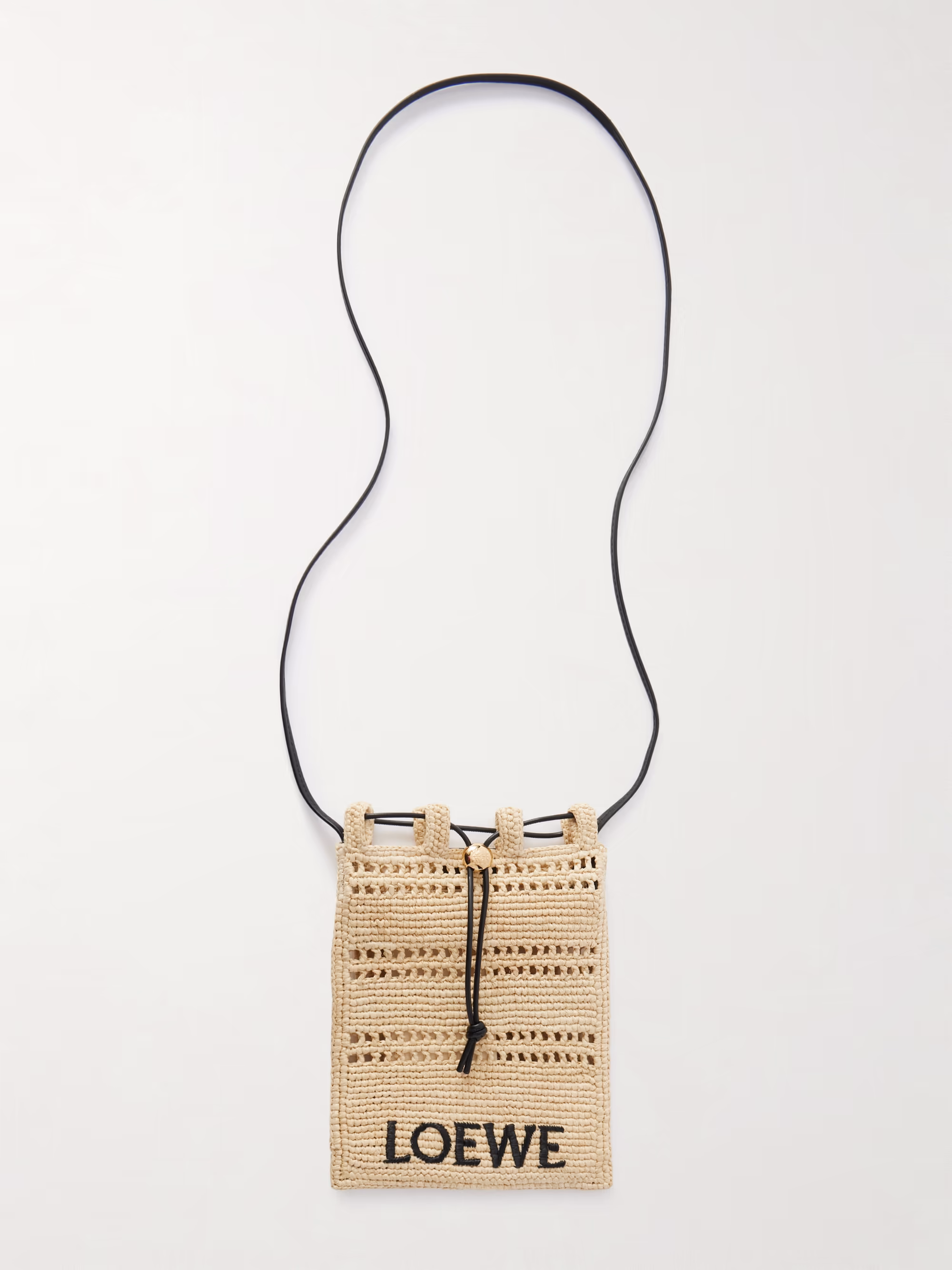 Loewe + Paula's Ibiza leather-trimmed embroidered raffia shoulder bag