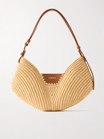 Loewe + Paula's Ibiza Swing medium leather-trimmed raffia shoulder bag