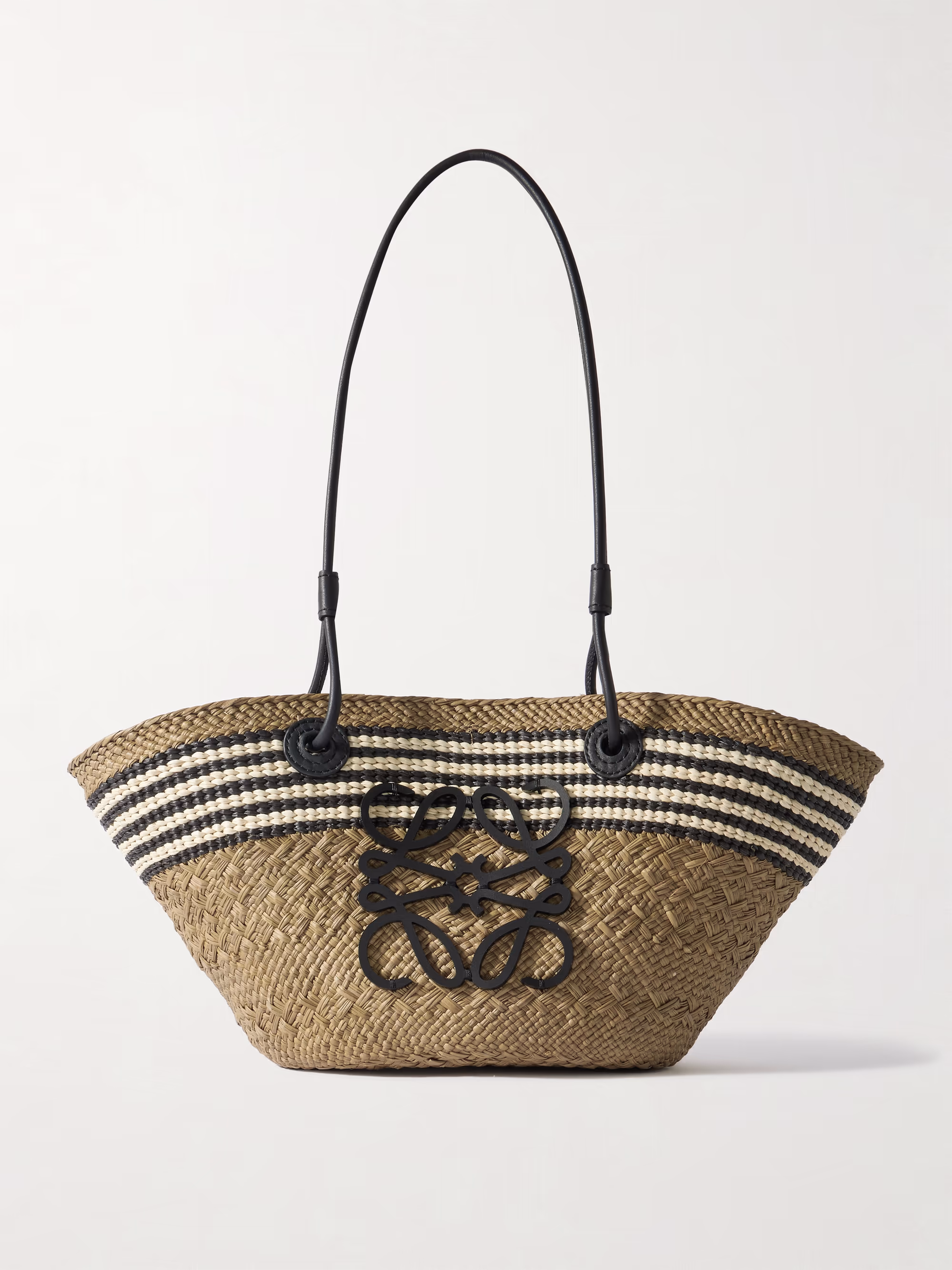 Loewe + Paula's Ibiza Anagram Basket small leather-trimmed striped raffia tote