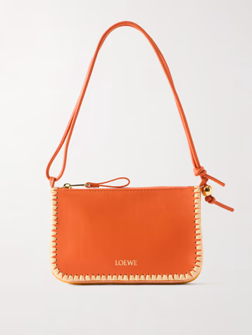 Loewe + Paula's Ibiza Rio raffia-trimmed leather shoulder bag