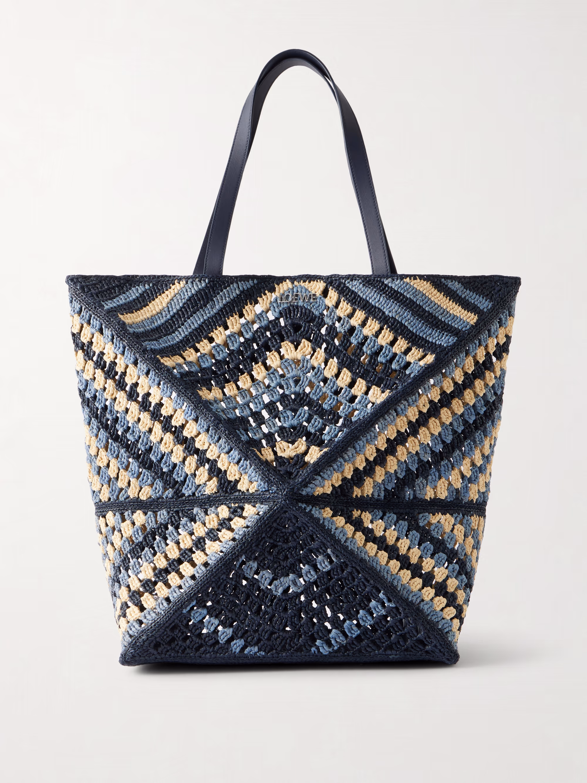 Loewe + Paula's Ibiza Puzzle Fold large leather-trimmed raffia shoulder bag