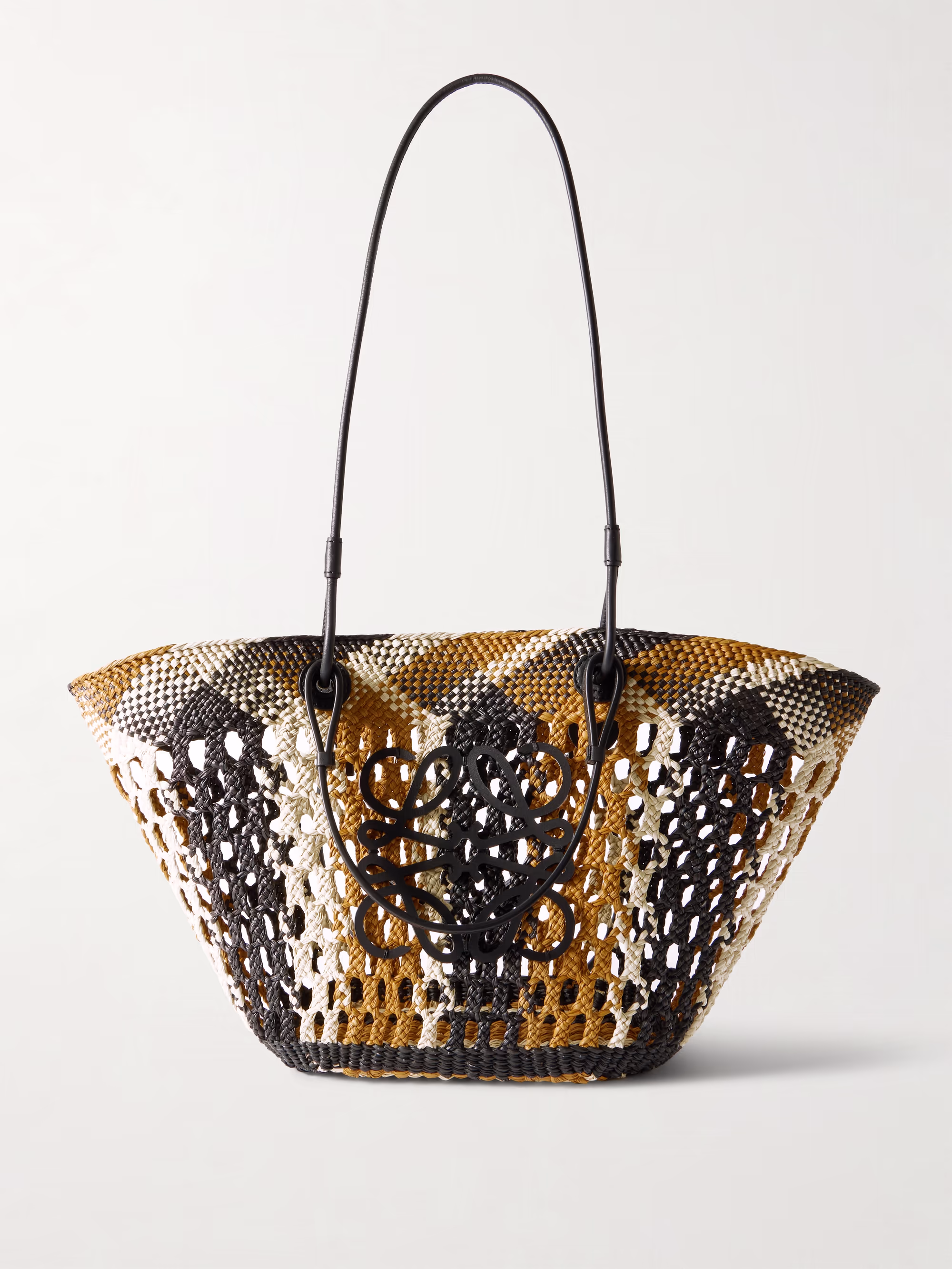 Loewe + Paula's Ibiza Anagram leather-trimmed woven palm tote