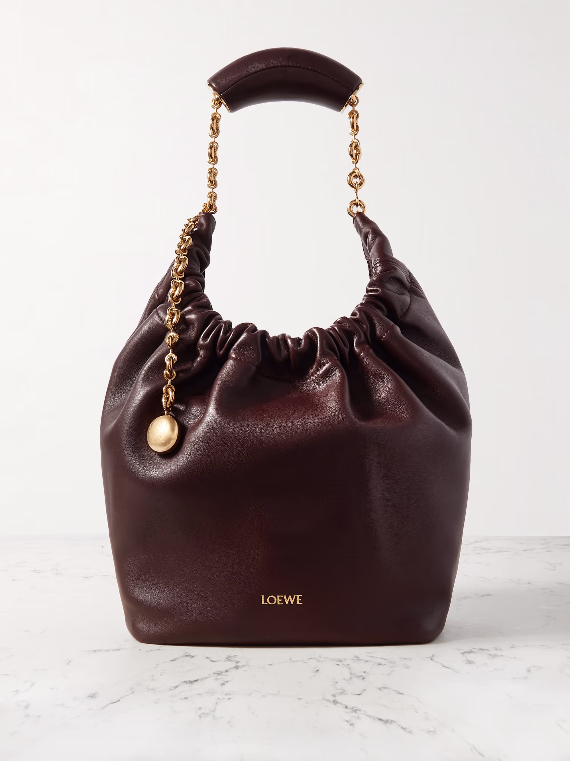 Loewe Squeeze small chain-embellished gathered leather shoulder bag