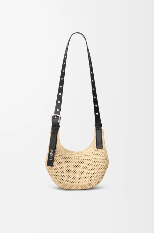 Loewe Mini Punch Hole hobo in raffia and calfskin