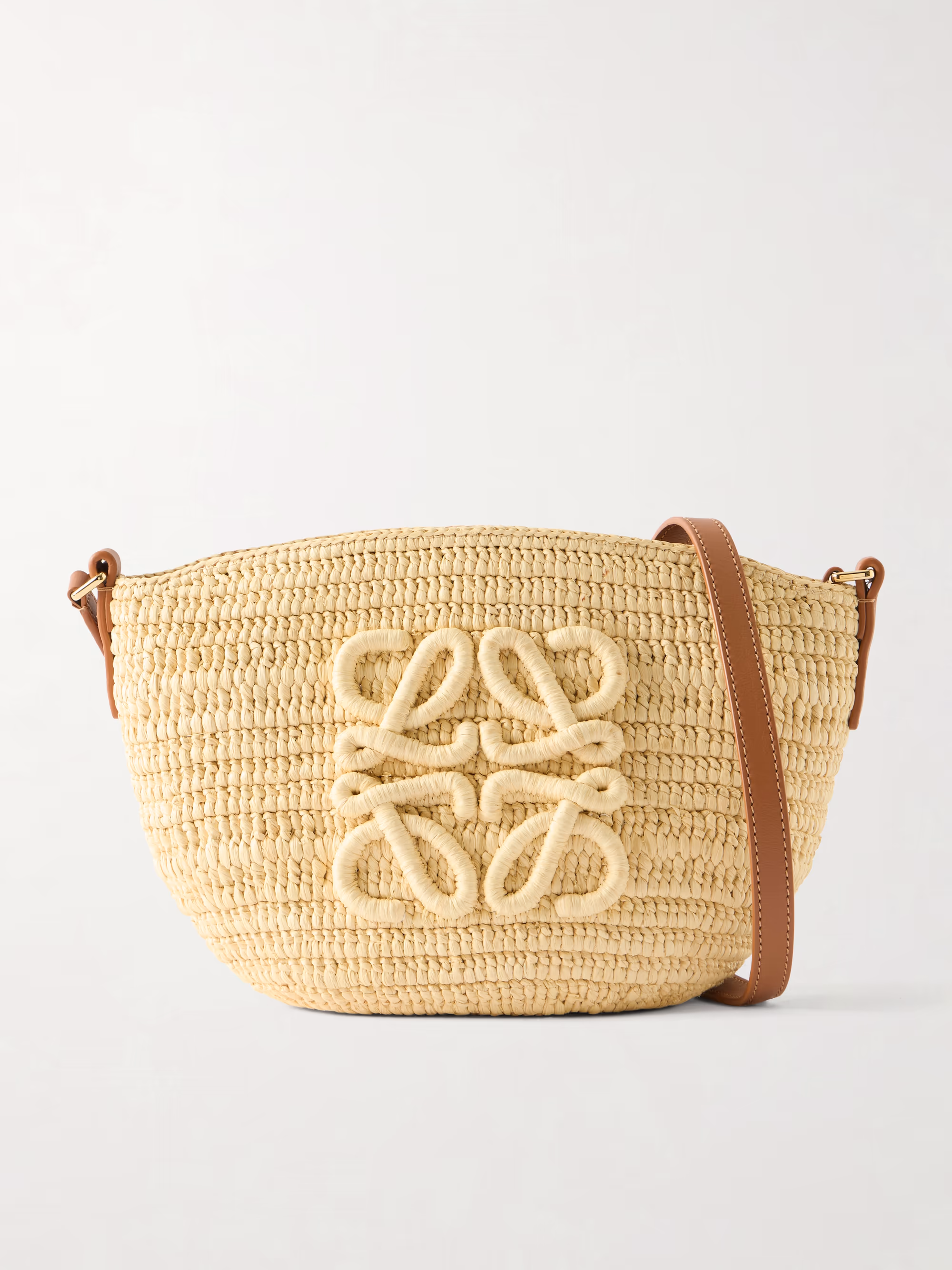 Loewe + Paula's Ibiza Eclipse leather-trimmed raffia shoulder bag